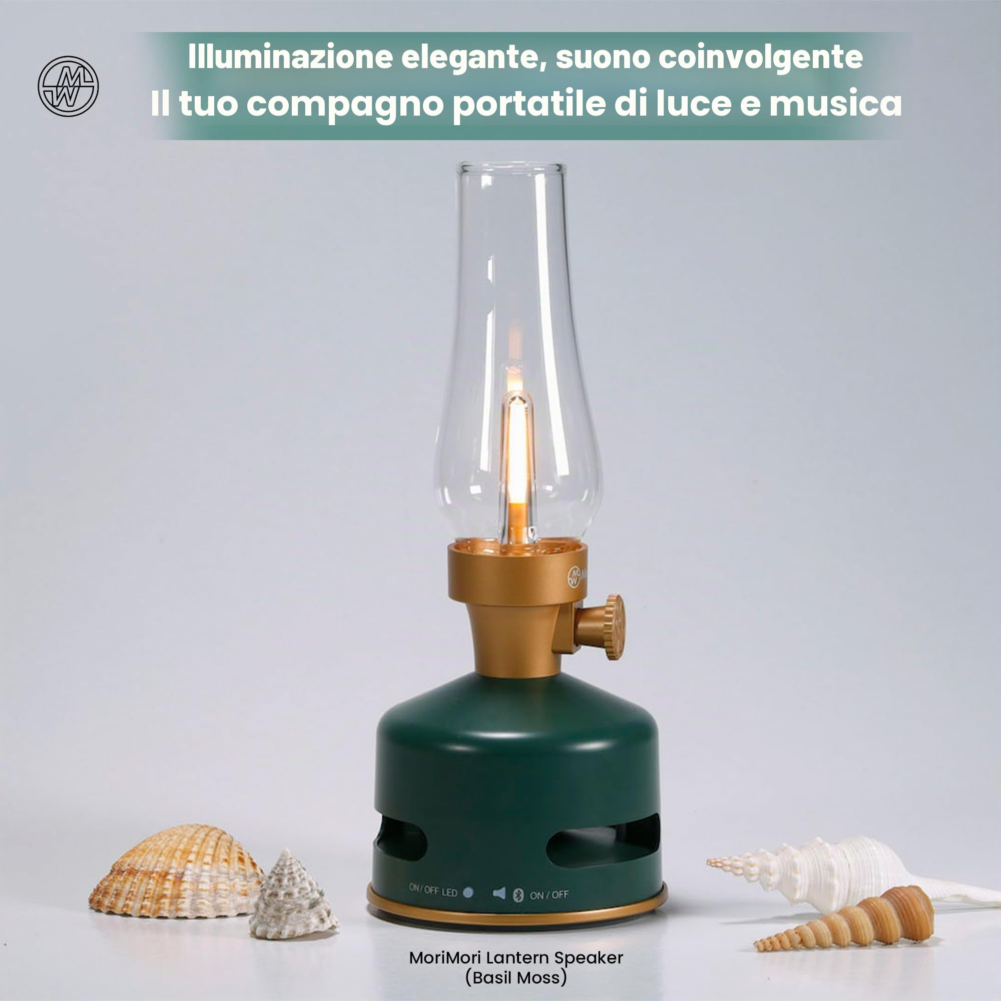 KOOKOO MoriMori Lampada di design con altoparlante (Basil-moos)