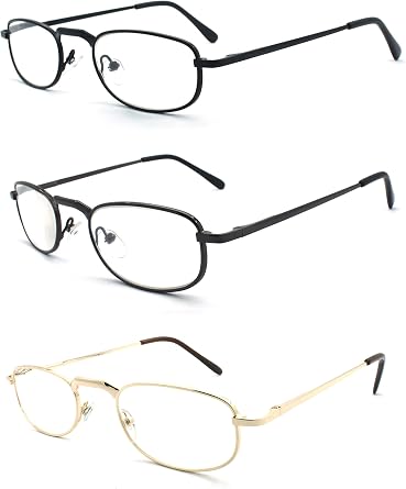 3 Pairs Metal Vintage Reading Glasses with Spring Hinge for men women