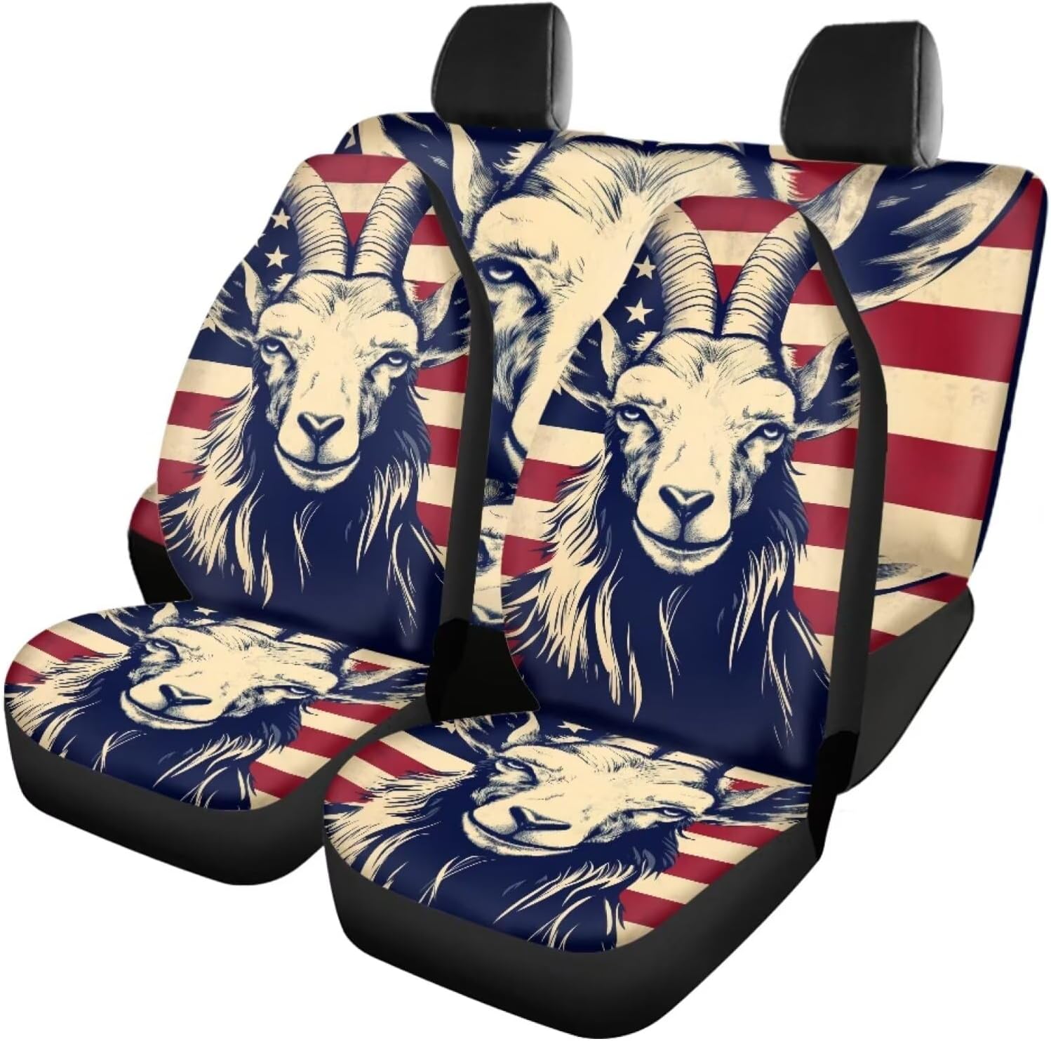 American National Flag Goat Seat Covers for Car Interior Durable Universal Fit Animal Car Seat Cover Full Set Truck SUV Sedan Van Seat Protector Car Accessories Black