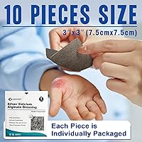 Vista 2 de Ag Silver Calcium Alginate Wound Dressing Pads 3'' x 3'' (Pack of 10), Soft Highly Absorbent Silver Wound Dressing, Non-Adhesive Dressing for Wound