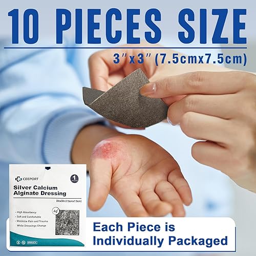 Miniatura 2 de Ag Silver Calcium Alginate Wound Dressing Pads 3'' x 3'' (Pack of 10), Soft Highly Absorbent Silver Wound Dressing, Non-Adhesive Dressing for Wound