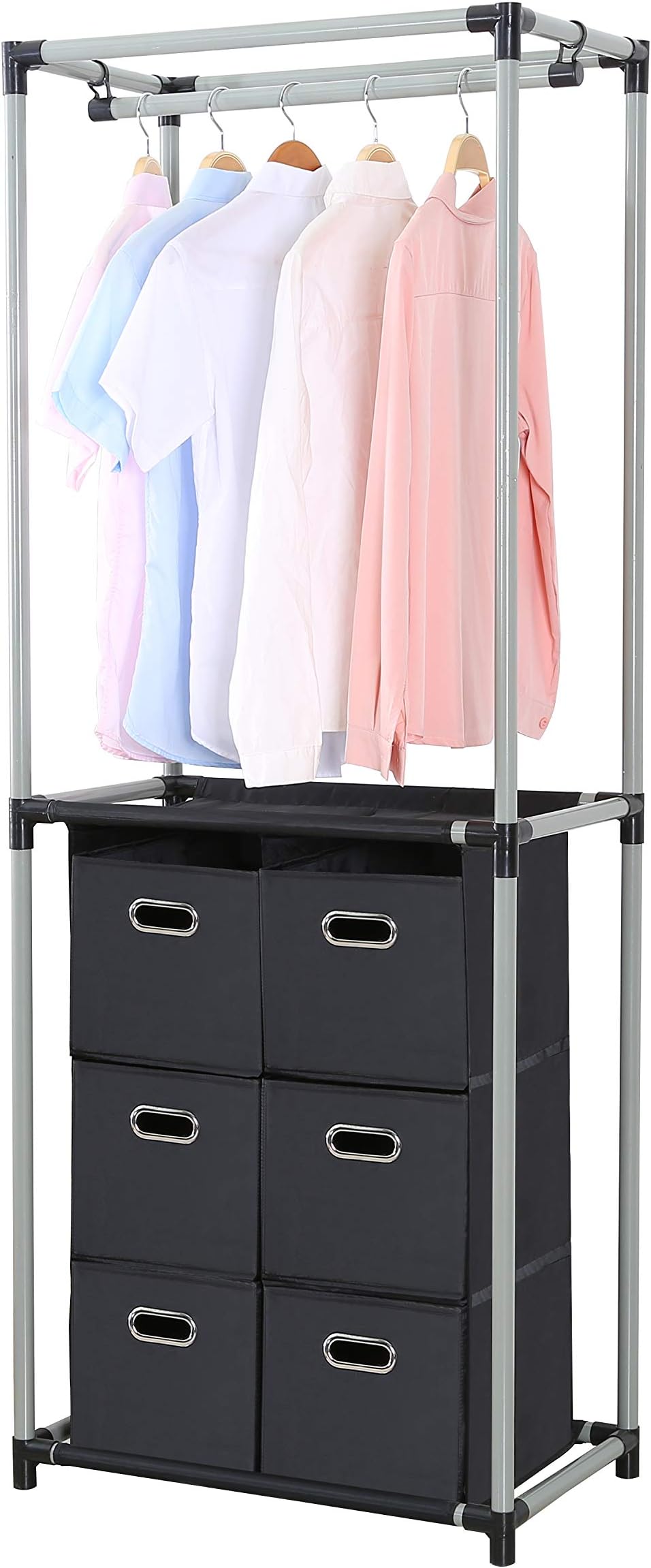JEROAL Garment Rack with Drawers, Metal Clothes Rack Organizer with 6 Oxford Fabric Bins