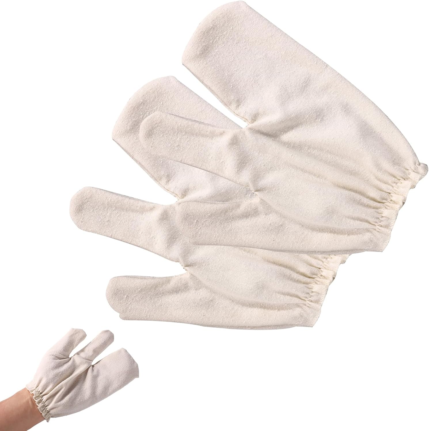 Raw Silk Massage Gloves, Ayurvedic Massage Mitt with Elastic Wrist Bands for Body Exfoliating and Dry Brushing for Women & Men Reusable Skin-Friendly (Beige)