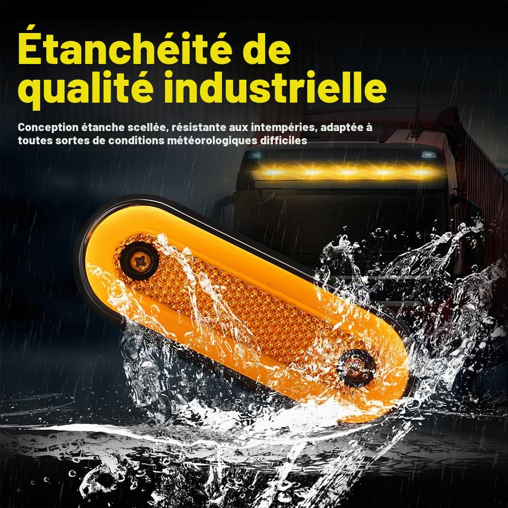 10PCS Feux de Position Latéraux LED pour Camion Montage en Surface, Ambre Scellé Feux de Gabarit Latéraux 12-24 V, Feux de Position Latéraux étanches IP68 pour Remorque, Camion, Bateau
