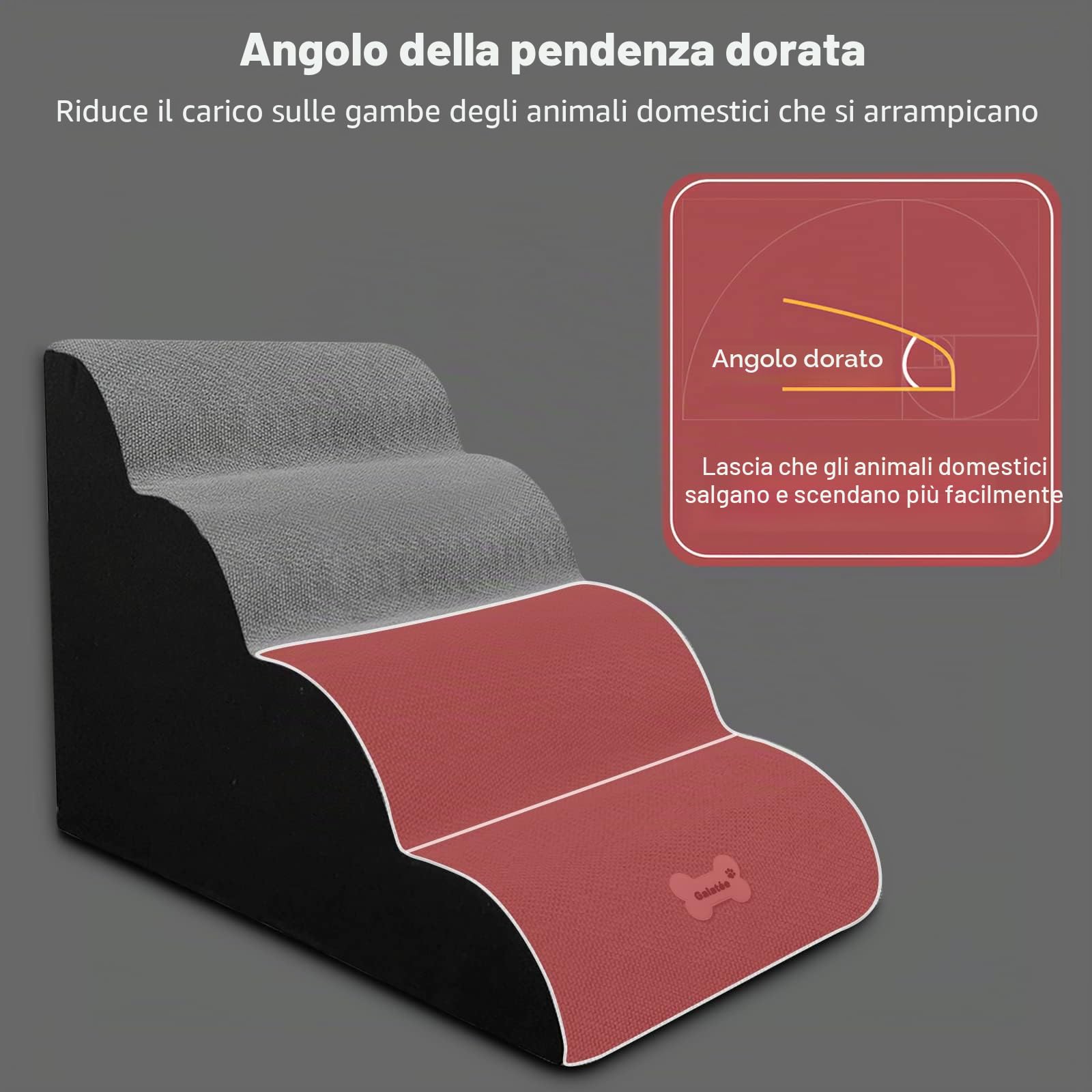 Galatée Scale Per Animali Domestici Antiscivolo a 4 Gradini, Per Divano Letto Alto Con Rivestimento Lavabile, Rampe In Spugna Ad Alta Densità (Grigio)