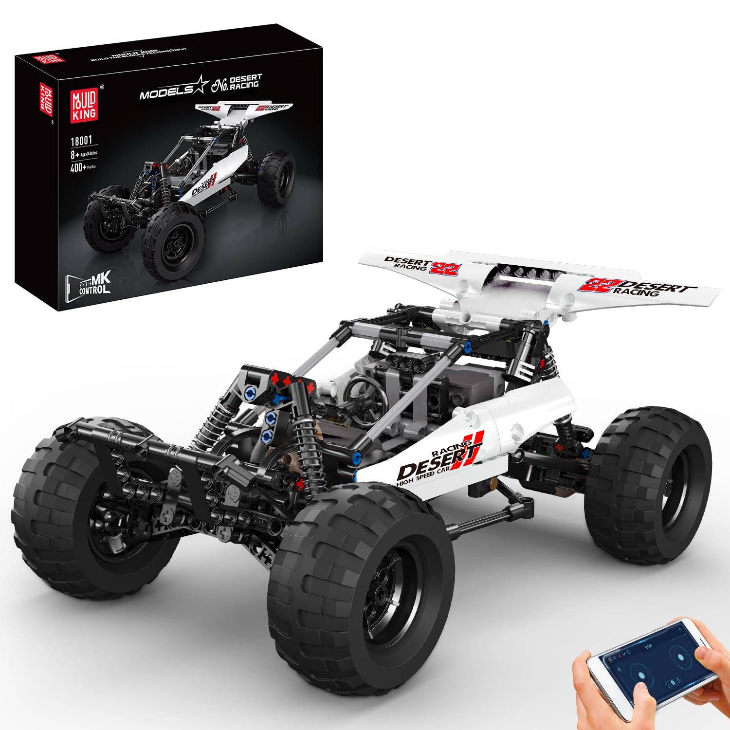 Mould King 18001 Buggy RC Technique en Briques – Véhicule de Course Tout-Terrain motorisé avec télécommande et contrôle Via Application, modèle Buggy du désert, pour Adultes et Adolescents (8+)
