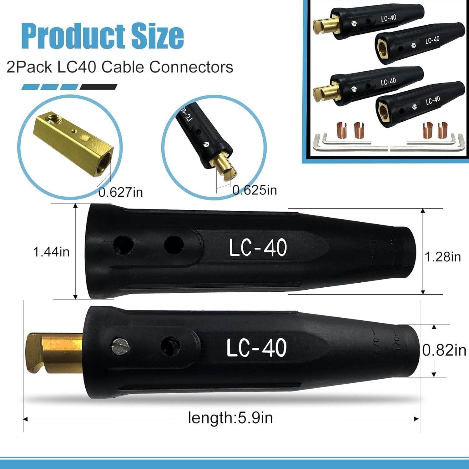 2 Pack LC-40 Welding Cable Connectors, 350 Amp Max Rating Welding Leads Quick Connector
