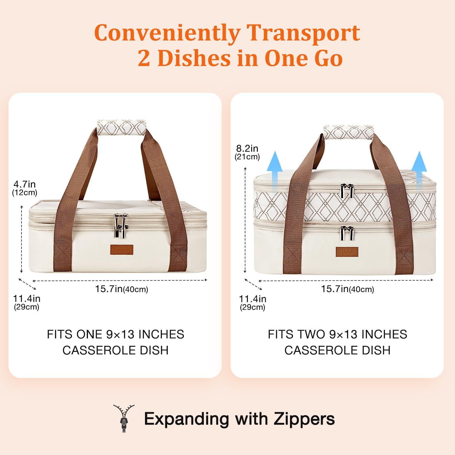 Vuudh Expandable Casserole Carrier Bag - Double Decker Food Bag, Insulated Casserole Carrier for Hot or Cold Food, Lasagna Holder Tote for Picnics,Beaches,Traveling or Gifts
