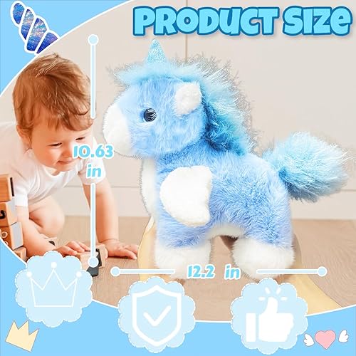 Miniatura 2 de Animal de peluche de unicornio alado de 12 pulgadas, animales de peluche de caballo azul suave, juguetes de peluche para niños y bebés, lindos