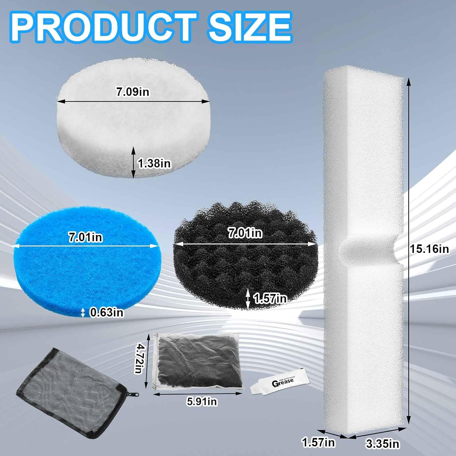 34 Pcs Filter Media Replacement Set Compatible with Fluval Fx2 Fx4 Fx5 Fx6, Including Fish Tank Filter Mesh Bags, Compatible with Quick Clear/Water Polishing Pads, Foam Pads, Silicone Lube