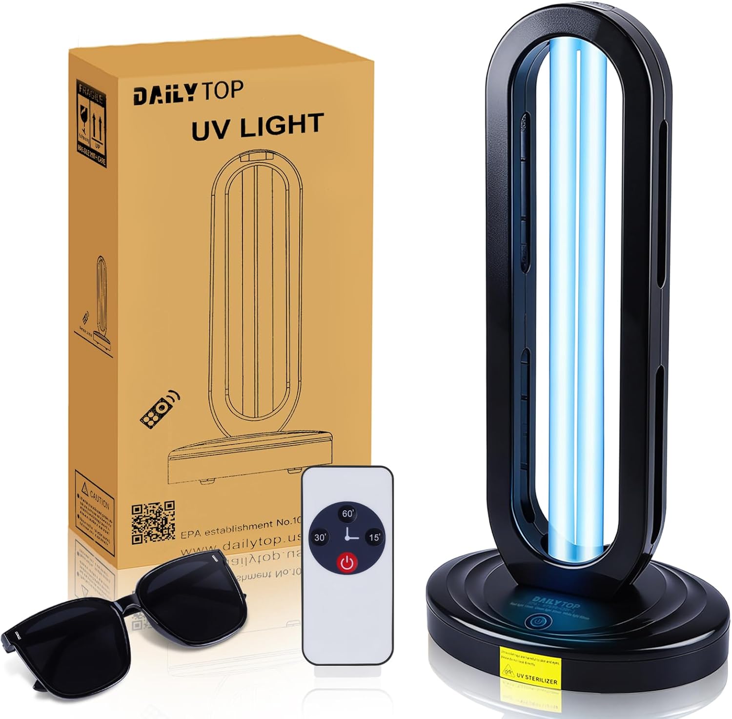 UV Light Sanitizer,Ozone-Free Home Disinfection Device for Haloclean UV,254nm UVC Lamp Odor Eliminator for Whole Room,Ultraviolet Light with 3-Speed Timing and Remote