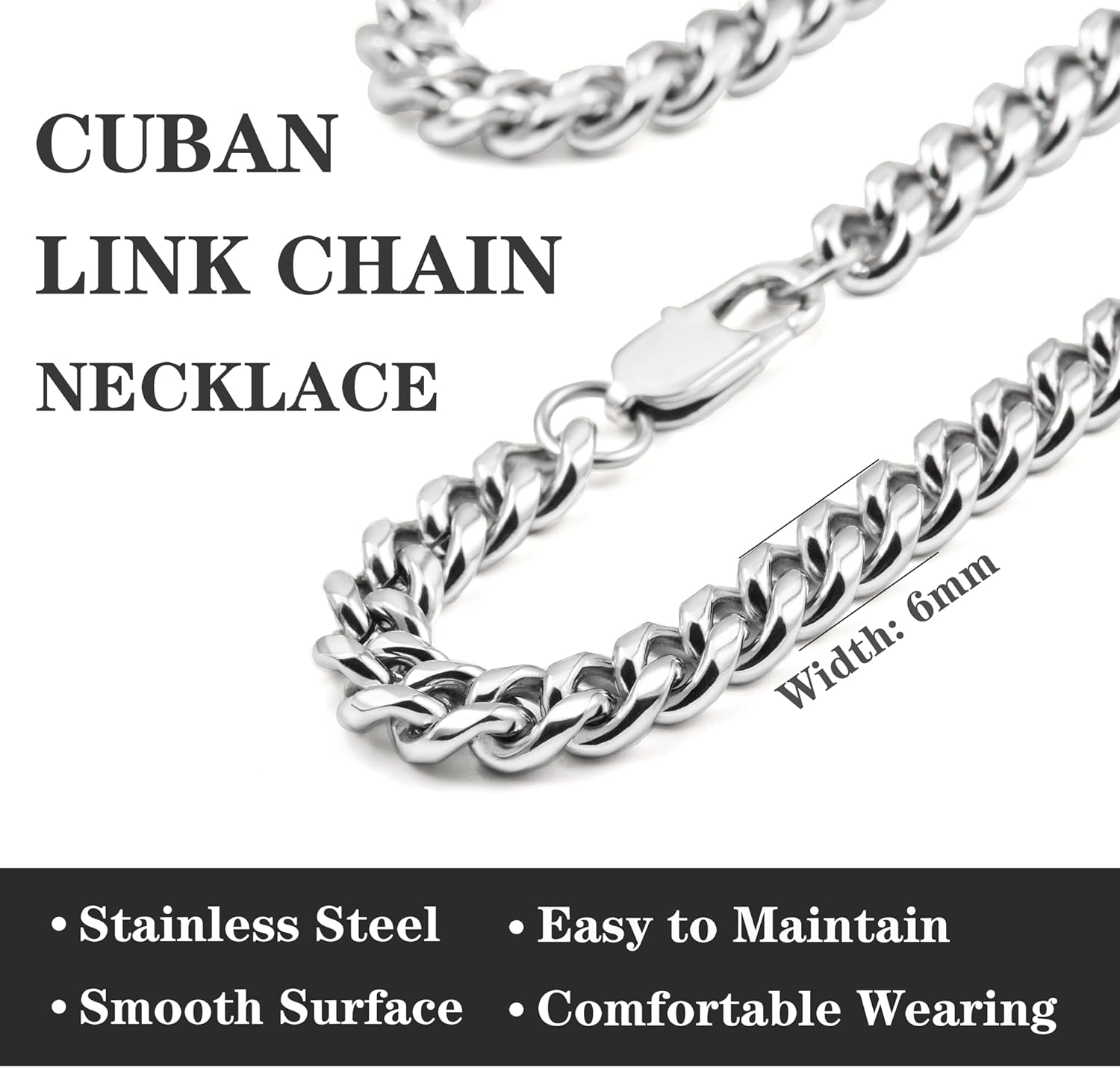 Chain for Men Stainless Steel Cuban Link Chain Necklace Silver Toned Mens Necklaces 18, 20, 22, 24, 26 Inch - Image 4