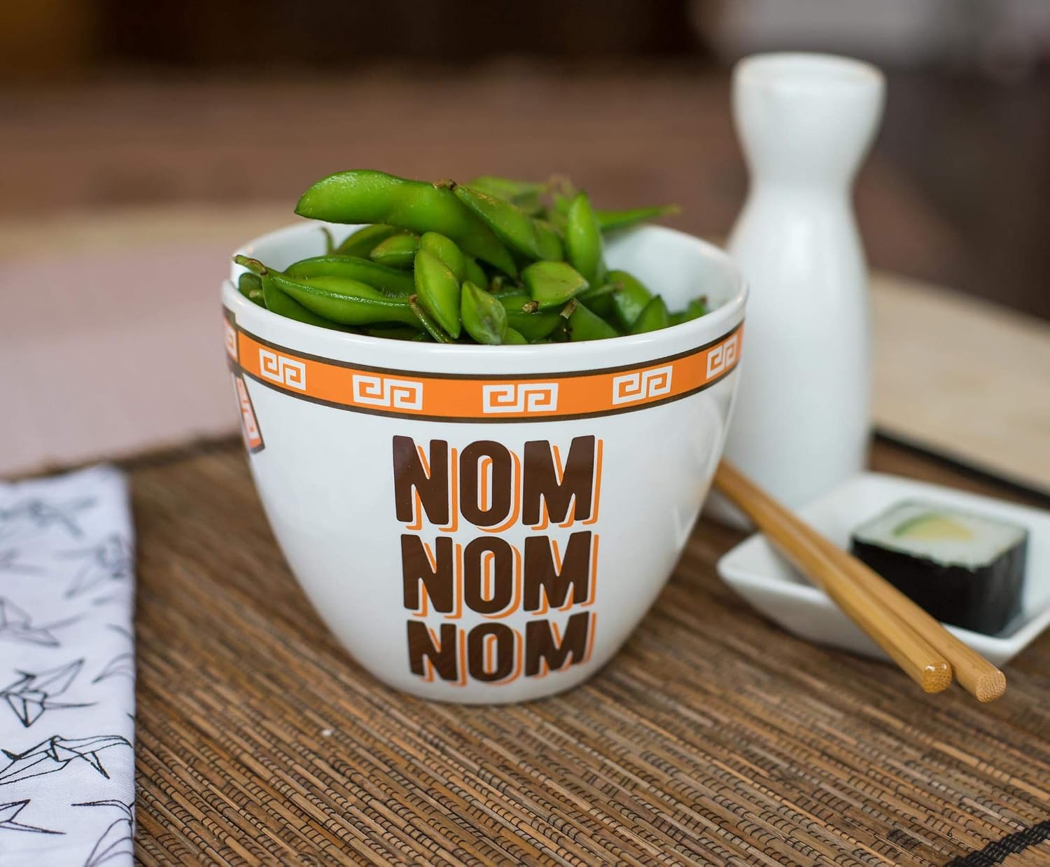 Toynk Hungry Buddha Nom Nom Nom Ceramic Ramen Bowl and Chopsticks Set | 16-Ounce Japanese Soup Bowl, Dinnerware Set | Asian-Inspired Noodle Bowl for Ramen, Soup, & More | Gift for Ramen Lovers