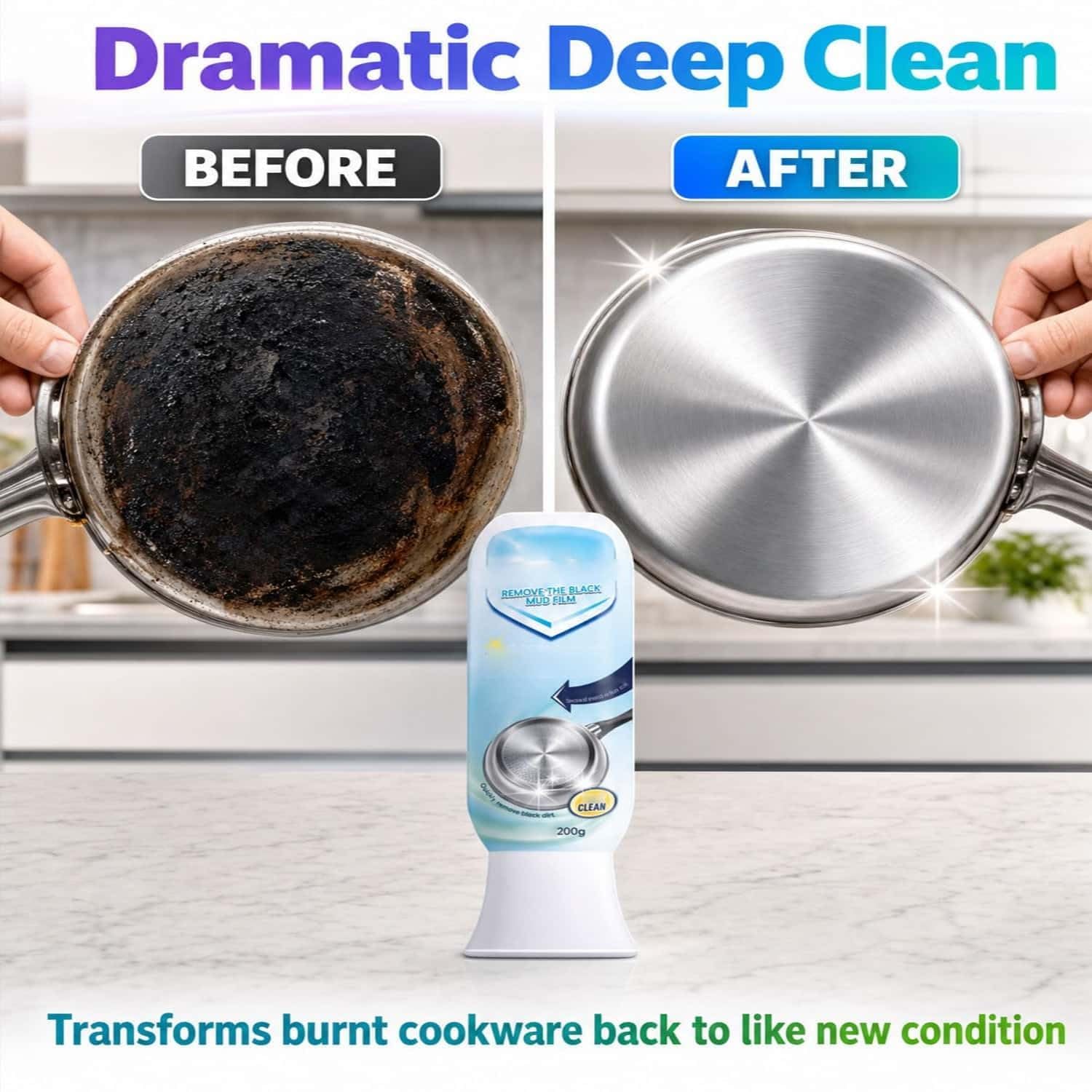 Quitamanchas Negras Para Ollas Sartenes, Elimina La Película Algas Y Barro Negro Las Olla, Quitamanchas Multiusos Efondo Ollas, Acero Inoxidable, Vidrio Esmalte, Mayoría Tipos Utensilios Cocina (3a)