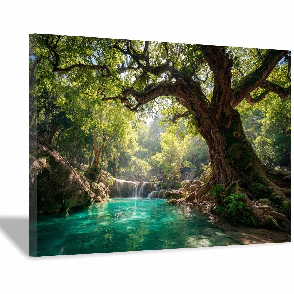 XENIOU Landscape Wall Art Forests s Waterfall Pool modern canvas wall art, decorative paintings, canvas painting wall art for Home Decor.(Multicolor)-80x120cm Framed