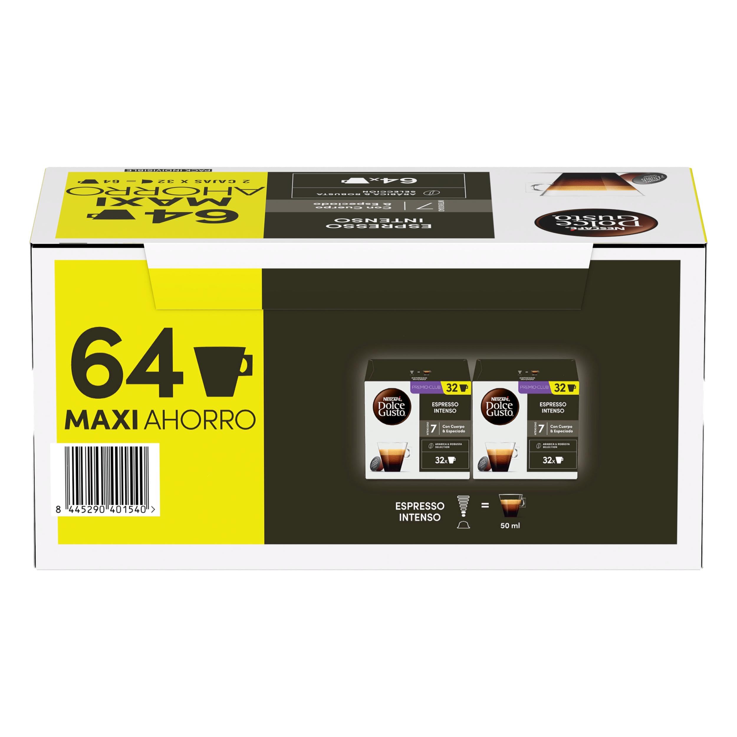 NESCAFÉ Dolce Gusto Espresso Intenso - Cápsulas de Café, 64 Cápsulas (2x32) - Orgiginales para cafeteras Dolce Gusto