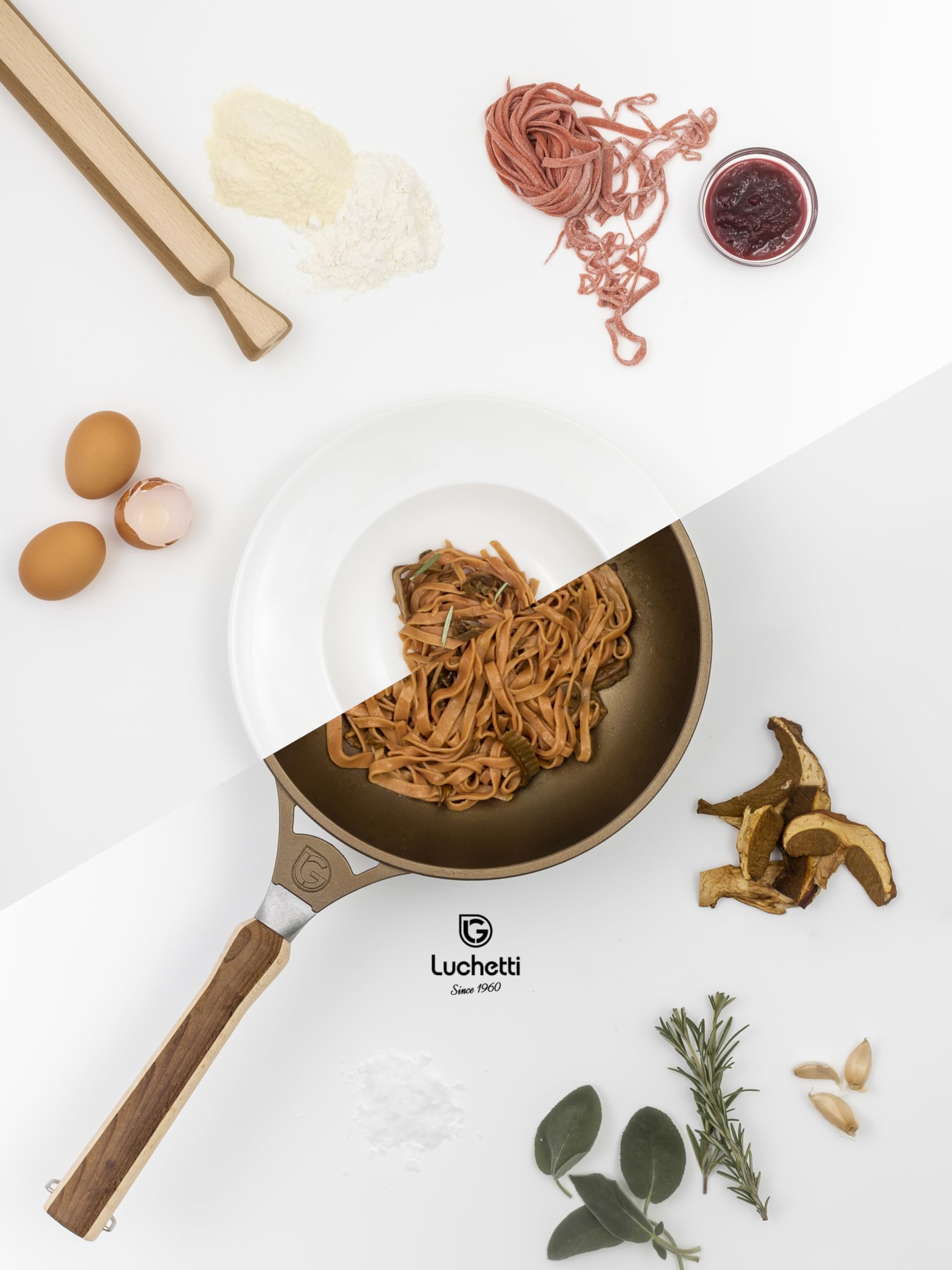 Luchetti K360 wok antiaderente in alluminio pressofuso con manico removibile - Utilizzabile anche in forno - (Per Induzione, 32cm)