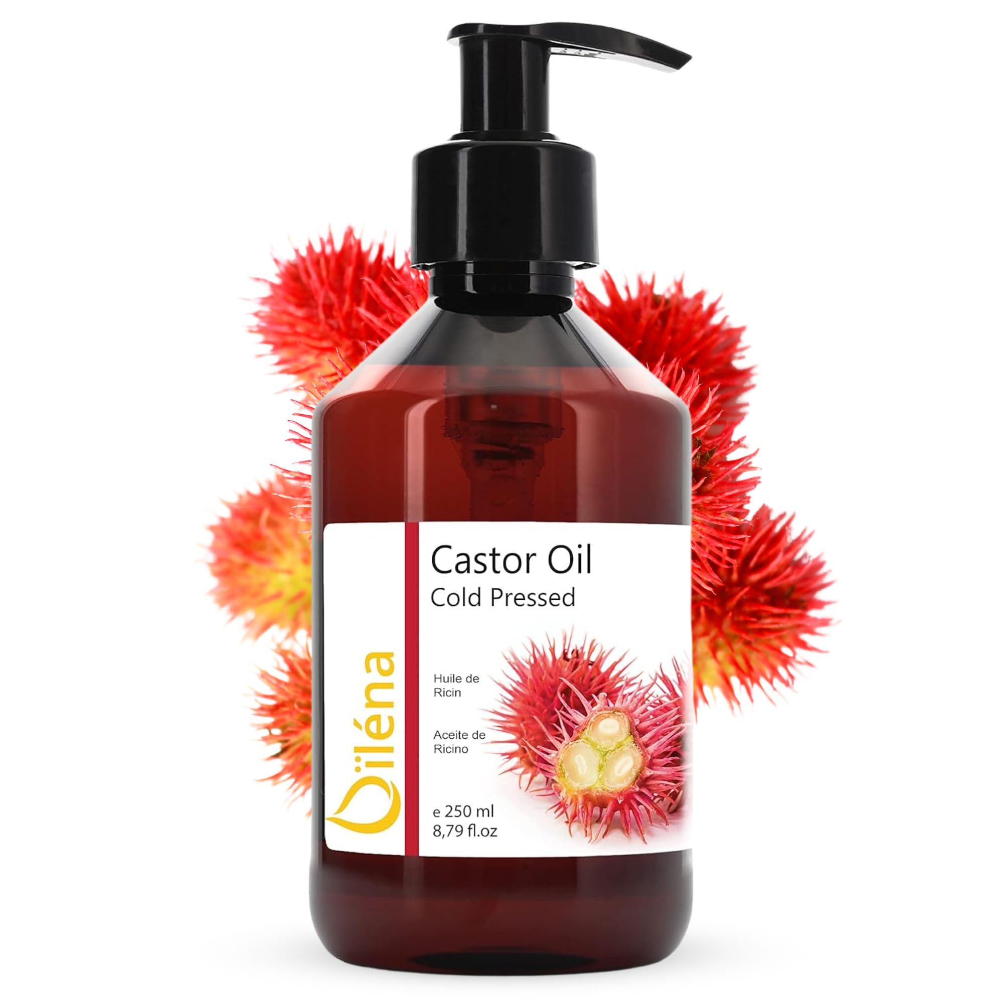 Oïléna - Aceite de Ricino Puro, Sérum Anticaída | Favorece Crecimiento Pelo, Pestañas, Barba, Uñas | Hidratante, Fortalecedor, Perfecto para Masajes, Cuidado Piel, 250ml