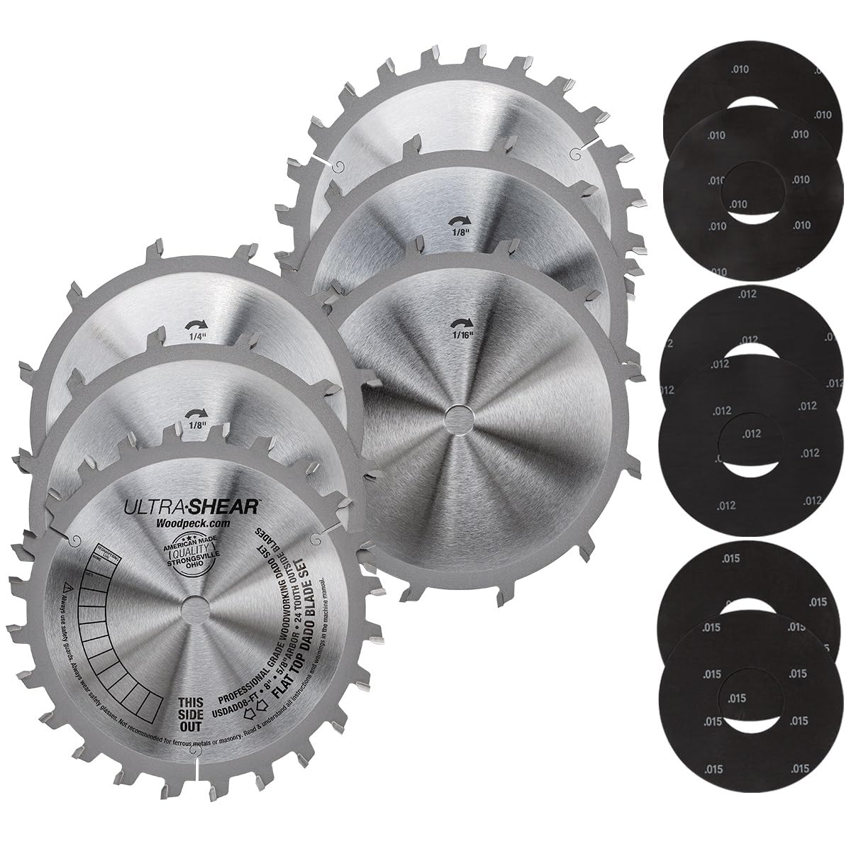 Ultra-Shear Flat Top Dado Stack 12 Piece Set, 8 Inch, 12-Tooth Chippers ...