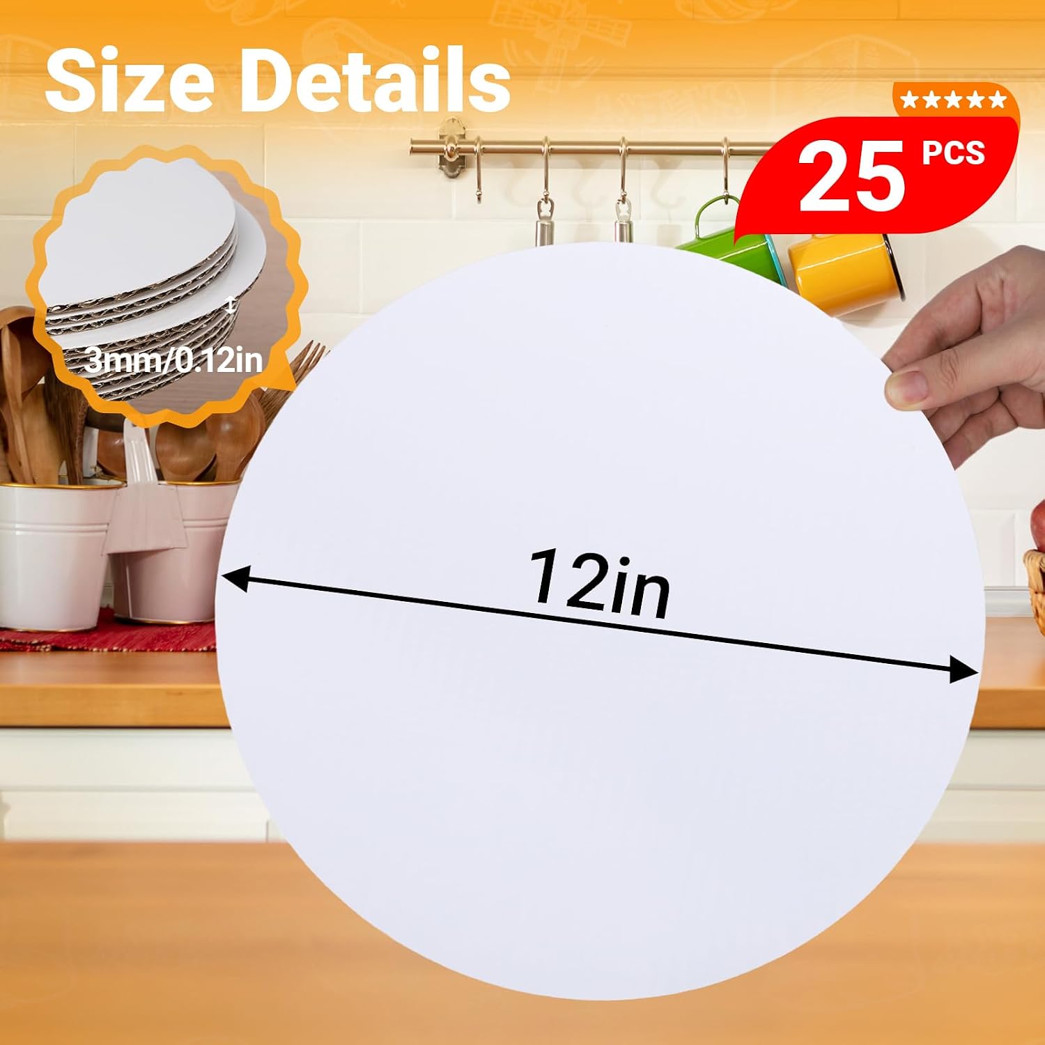 EUSOAR Cake Boards 12 Inch Round, 25 Pack White Sturdy Corrugated Cardboard Rounds Base Pizza Plates, Waterproof and Oil-proof Cake Circles for Wedding Birthday Parties Dessert