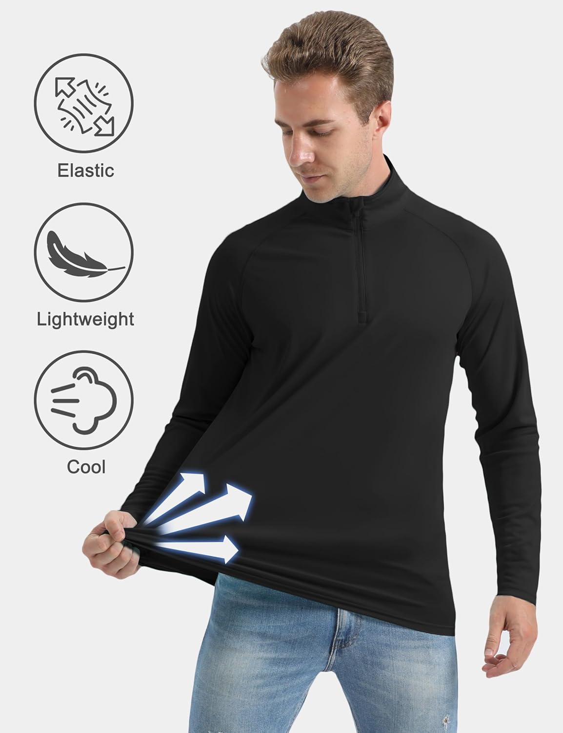 CRYSULLY Men's Long Sleeve 1/4 Zip Shirts Sun Protection Pullover UPF 50+ Rash Guard Running Lightweight T Shirt - Image 4
