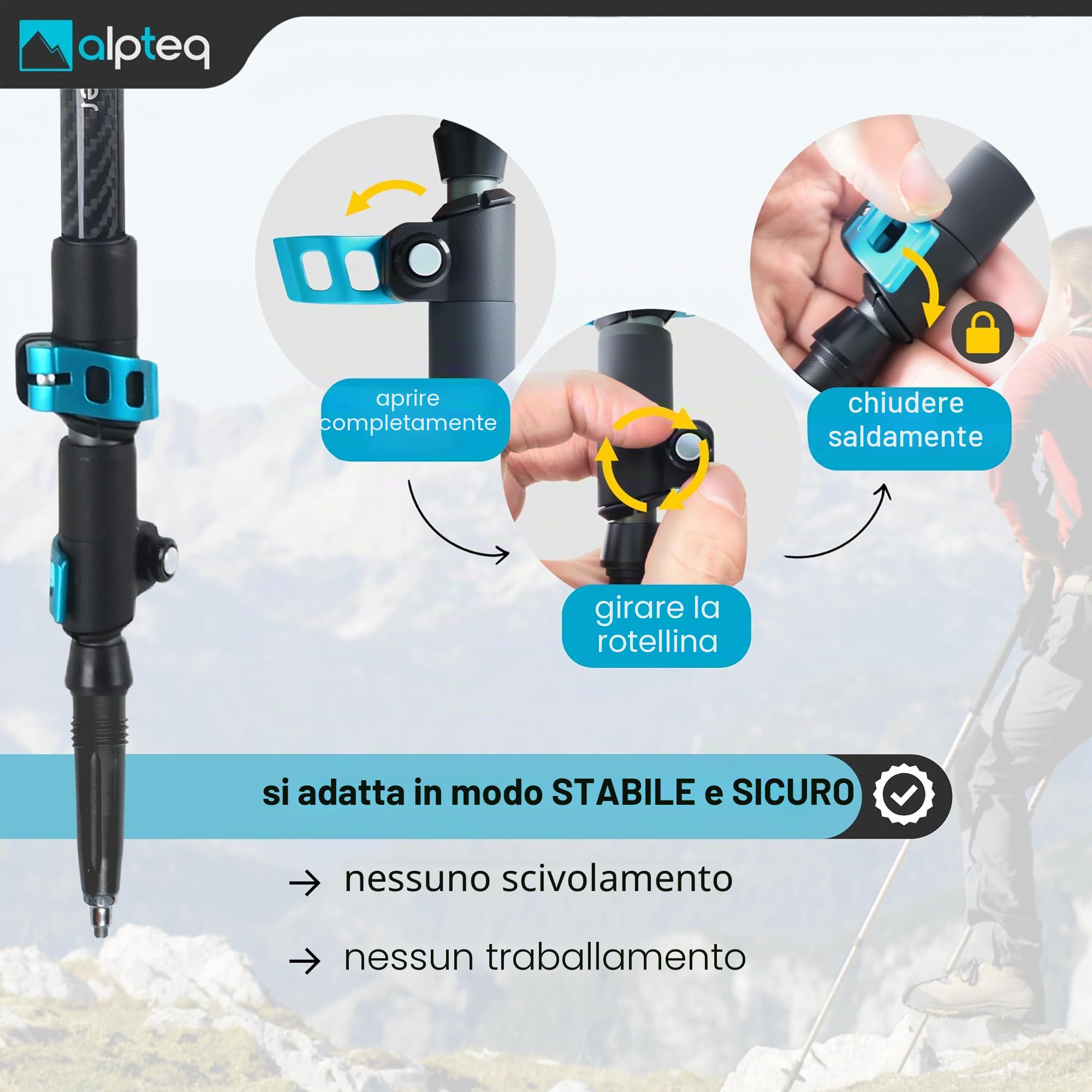 Bastoni da trekking telescopici in carbonio e alluminio con impugnatura in sughero | ultra leggeri per nordig walking | per donne, uomini e bambini | regolabili 65-135 cm