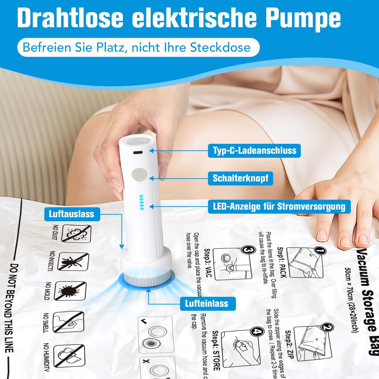 BoxLegend Vakuumbeutel für Kleidung & Bettdecken mit Vakuumpumpe, 25 Stück Vakuumierbeutel 2 Jumbo + 3 Extra Groß + 7 Groß + 7 Mittel + 6 Kleine, Perfekt für Reise & Lagerung Aufbewahrungstasche