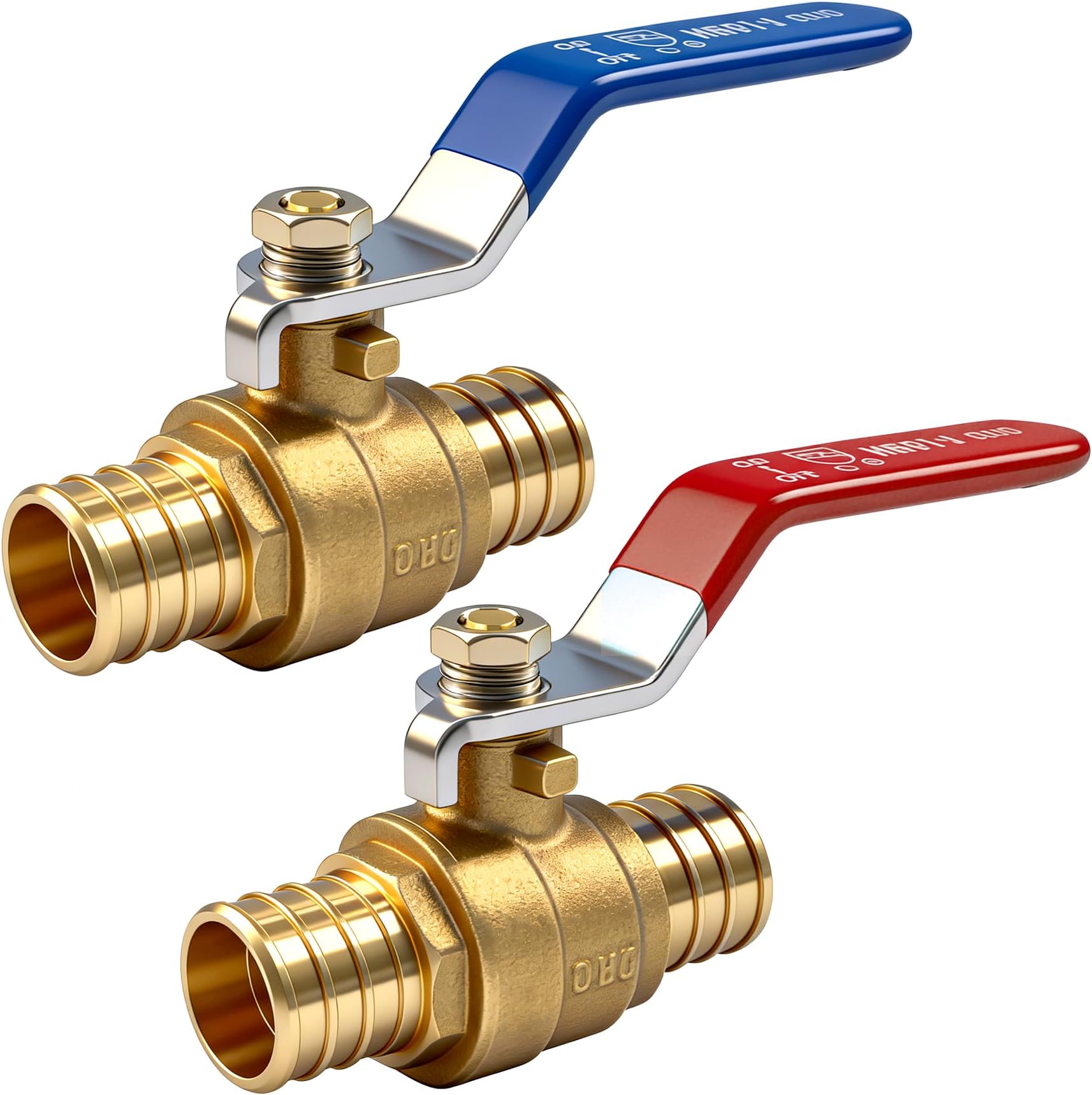 2 Pieces 3/4 Inch Pex Brass Full Port Shut Off Ball Valve Hot and Cold, Quarter Turn HOT (RED) COLD (BLUE) of Brass Water Stop Shut Off, 1 Piece Each