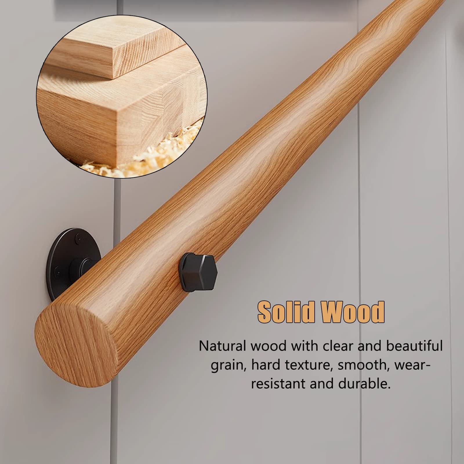 Barra de soporte de madera antideslizante para paredes, ajustable de 2 a 8 m, perfecta para pasillo, puerta, uso hospitalario, remodelación interior (360 cm / 11.8ft, 3 secciones)