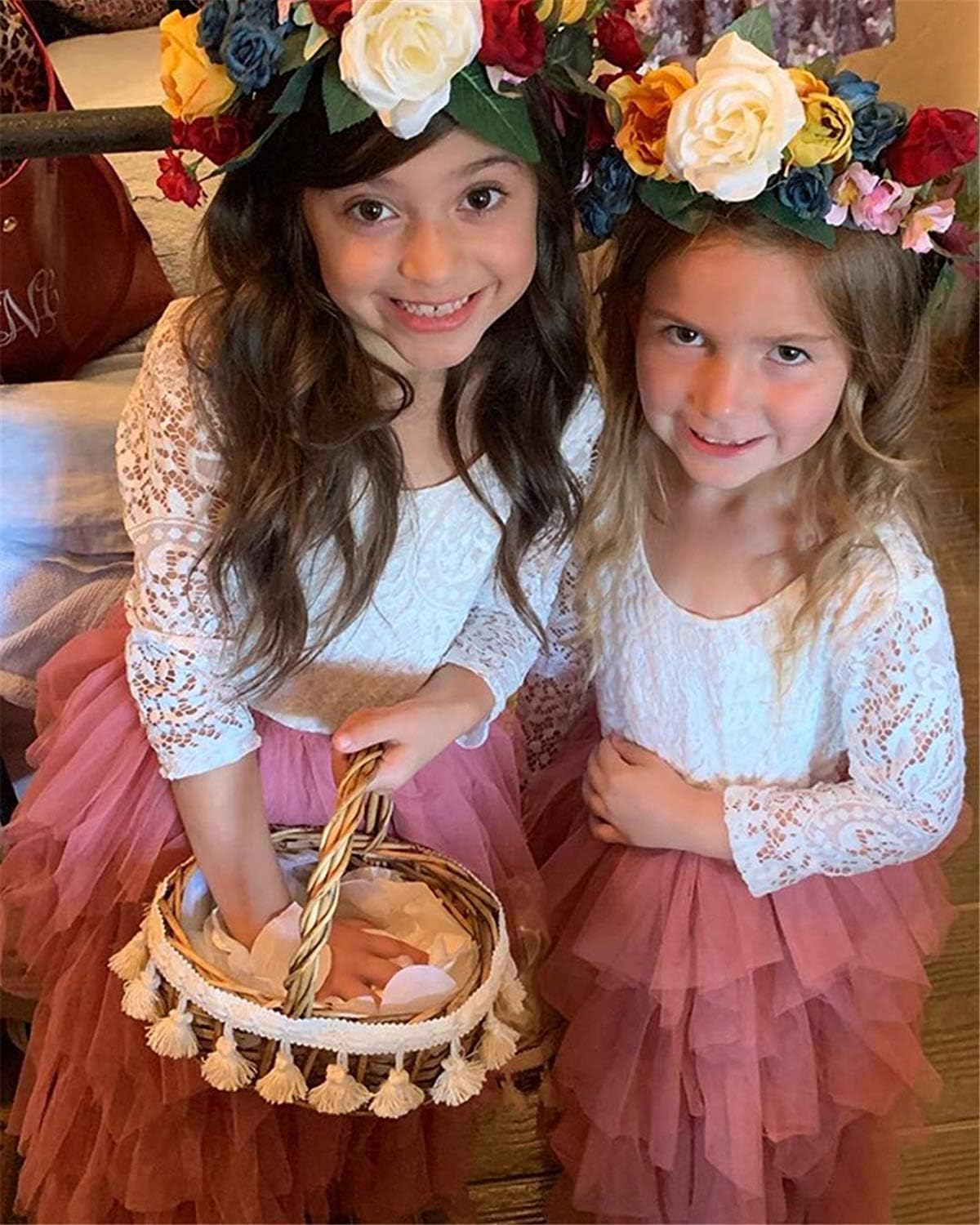 Topmaker Backless A-line Lace Back Flower Girl Dress 2T Non-beaded-sleeve-dusty-rose