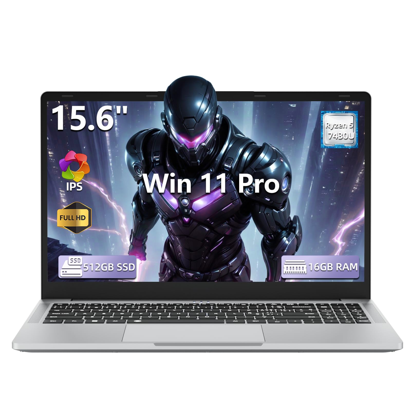 Ordinateur Portable 15,6 Pouces avec Ryzen 5 7430U (4.3GHz) Processeur, PC Portable Win 11 16Go DDR4 RAM SSD 512Go, Laptop Clavier Rétroéclairé USB3.0*2 Type-C HDMI WiFi 6 BT 5.1 Ordinateur Portable