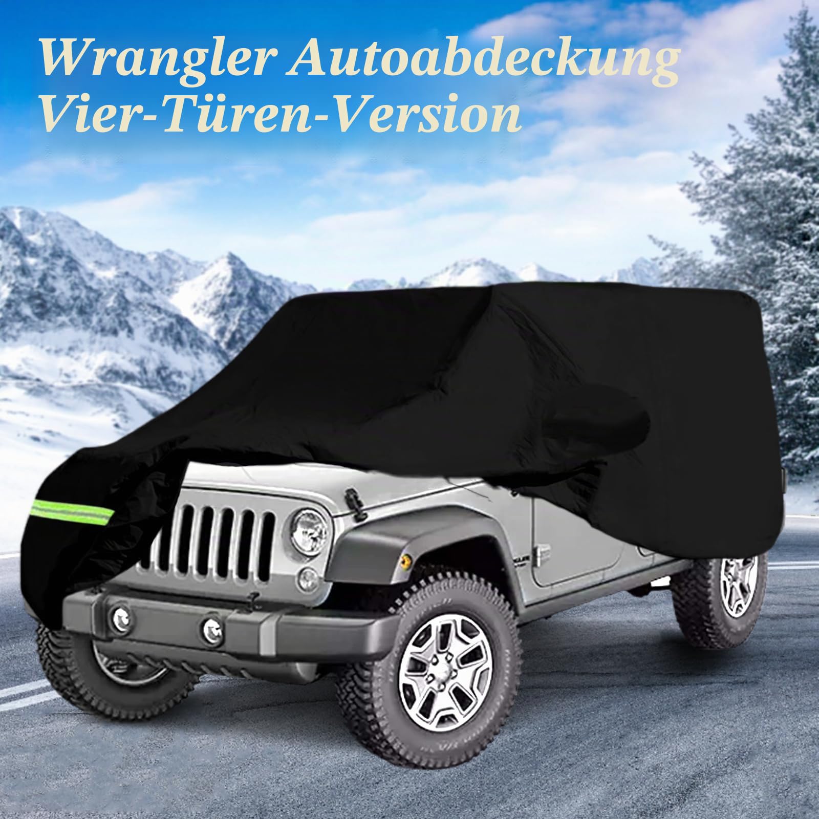 Autoabdeckung, wasserdichte Autoabdeckung für Jeep Wrangler 4 Tür Anti UV | Auto Outdoor Indoor Abdeckplane für CJ YJ TJ und JK 4 Tür Auto Ganzgarage Abdeckplane Winter Sommer Allwetter Abdeckung