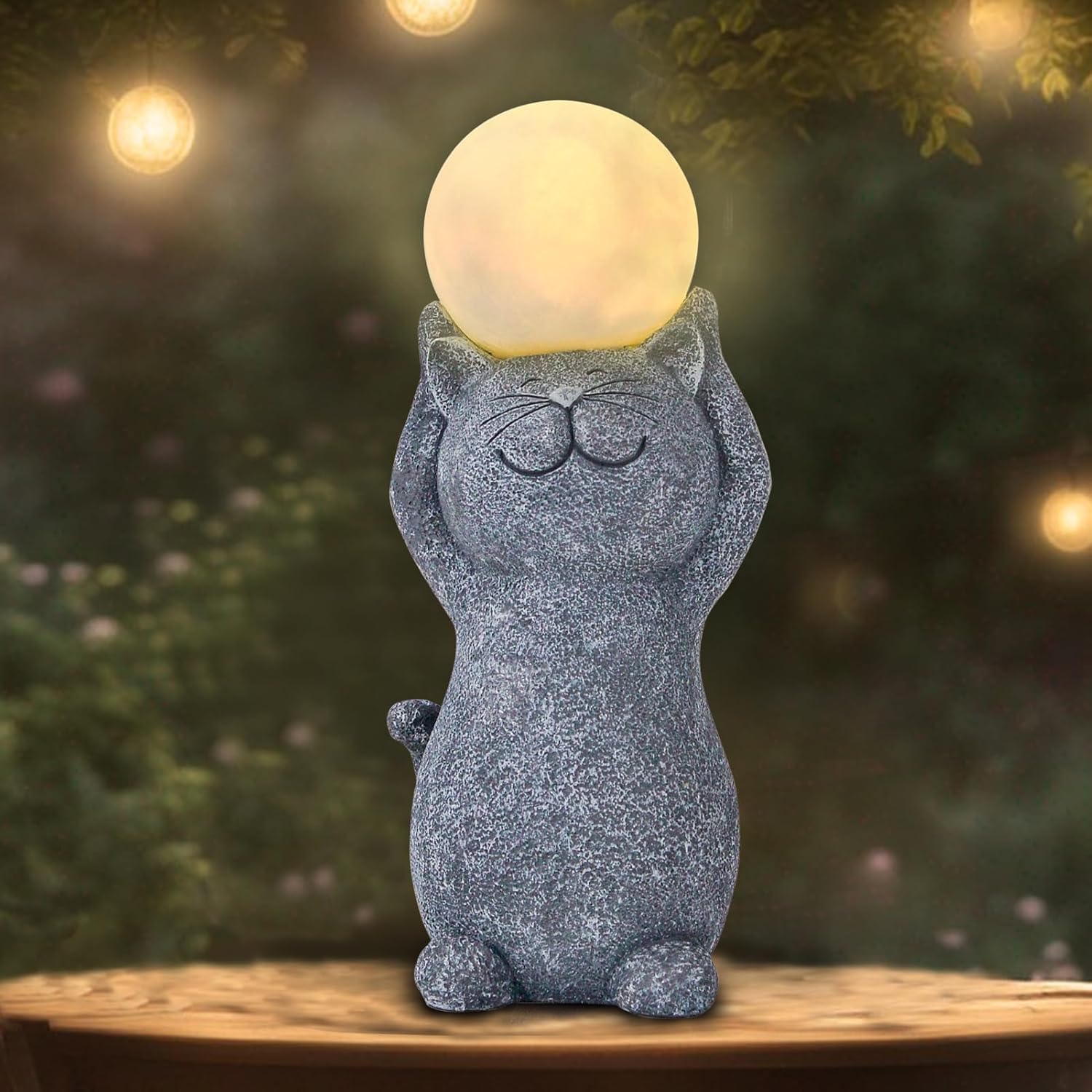 Solar Garden Decor Cat Moon Outdoor Statue and Figurine Lights, Outdoor