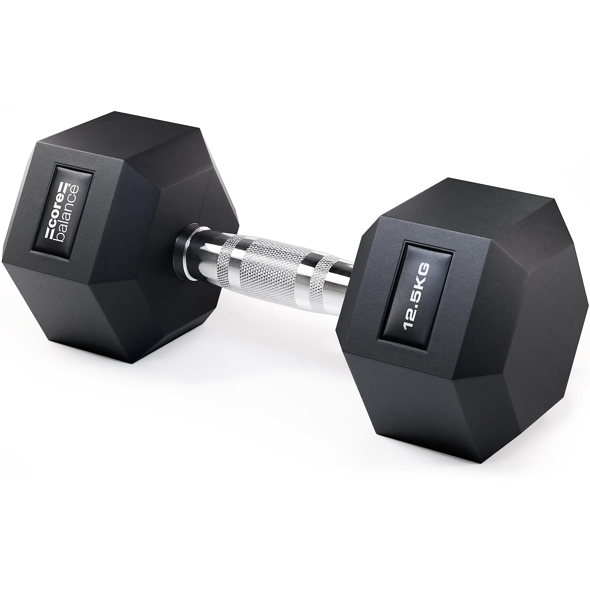 Core Balance Single Hex Dumbbell – 1 x 12.5kg, Cast Iron, PVC Coated Anti-Roll Hexagonal Weight, Knurled Non-Slip Handle, Home Gym Fitness, Strength Training, Weight Lifting
