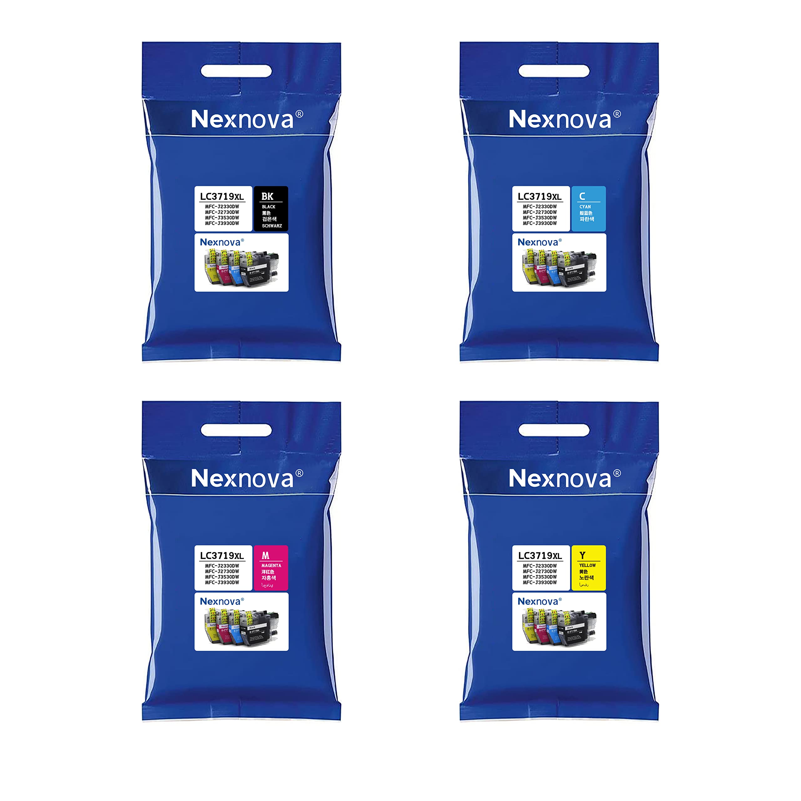 NexNova® for Brother LC3719XL ink cartridges Ink set High Yield 4 Pack Black Cyan Magenta Yellow for MFCJ2330DW MFCJ2730DW MFCJ3530DW MFCJ3930DW