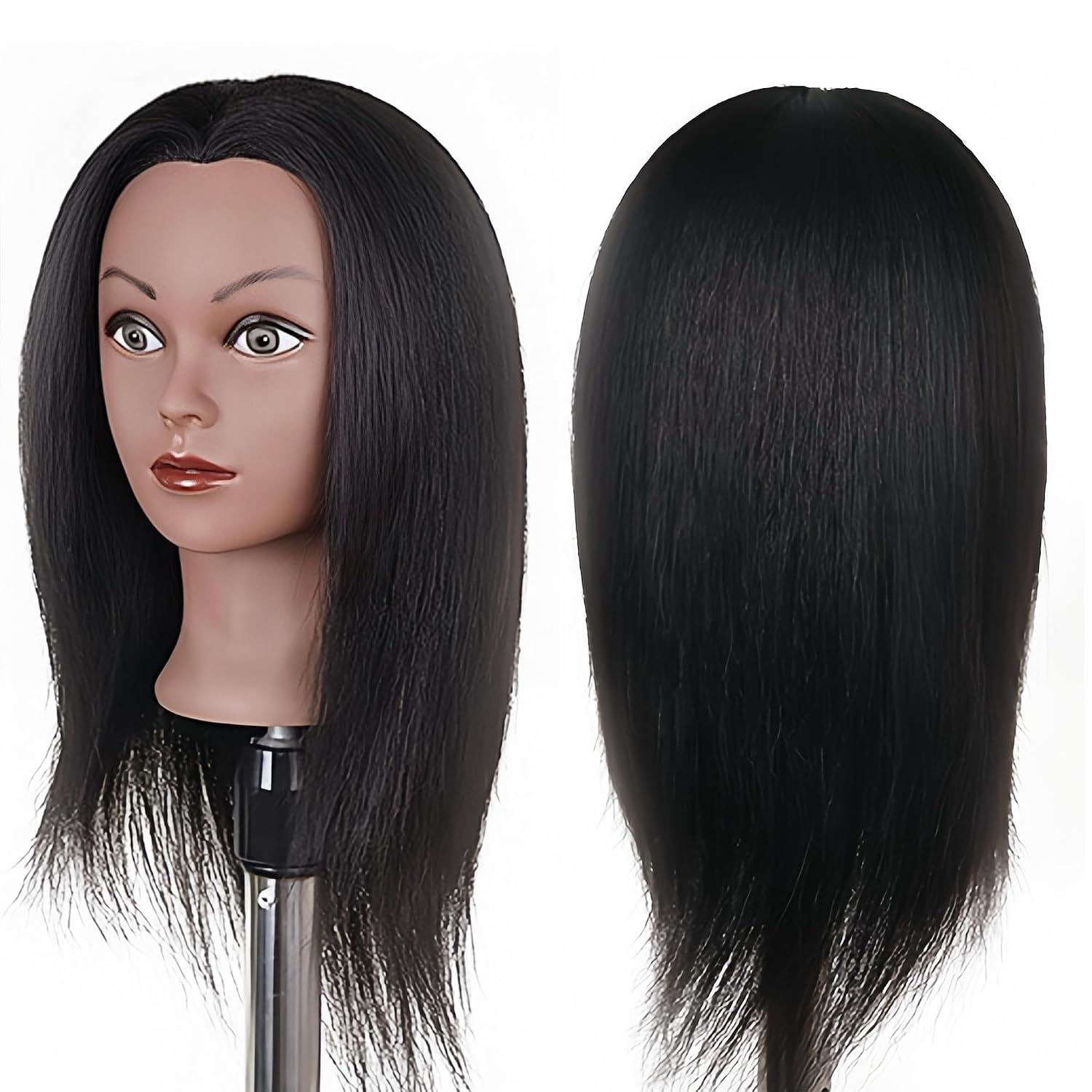 Mannequin Head with 100% Real Hair, Cosmetology Mannequin Head for Braiding | Yiifiulyn Braiding Mannequin Head, 100% Real Hair, 16" Black Mannequin Head, Training Doll Head for Hair Styling Kids,