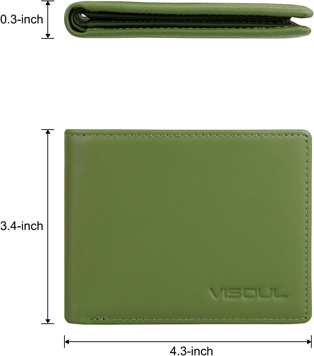 VISOUL Slim Bi-fold Wallet for Men and Women with 4 ID Windows 8 Card Slots 1 Cash Compartment, Soft Leather Credit Card Holder Wallet Two Tone with RFID Blocking (Green)