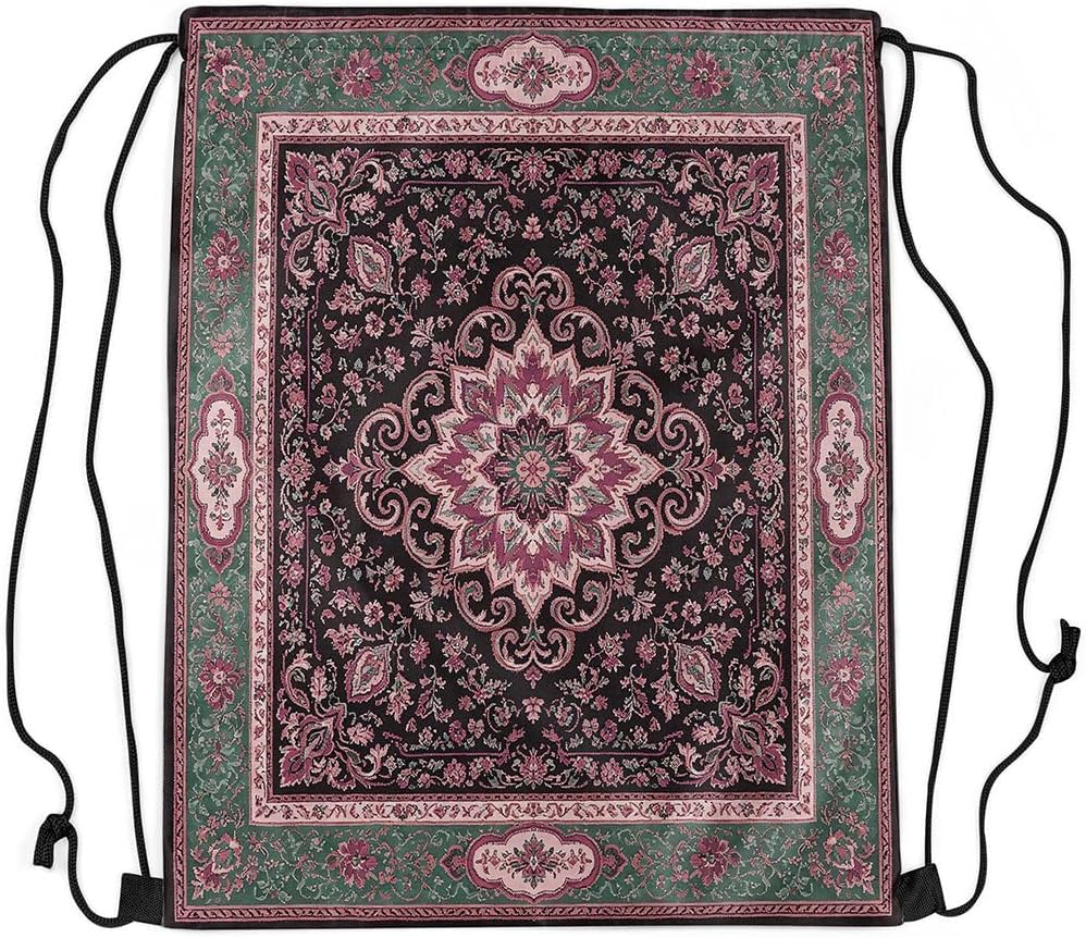Manfei Vintage Boho Purple Drawstring Backpack Mandala Floral Foldable Waterproof Drawstring Backpack Luxurious Watercolor Draw String Back Bag for Shopping,Swimming,Beach Dark Purple