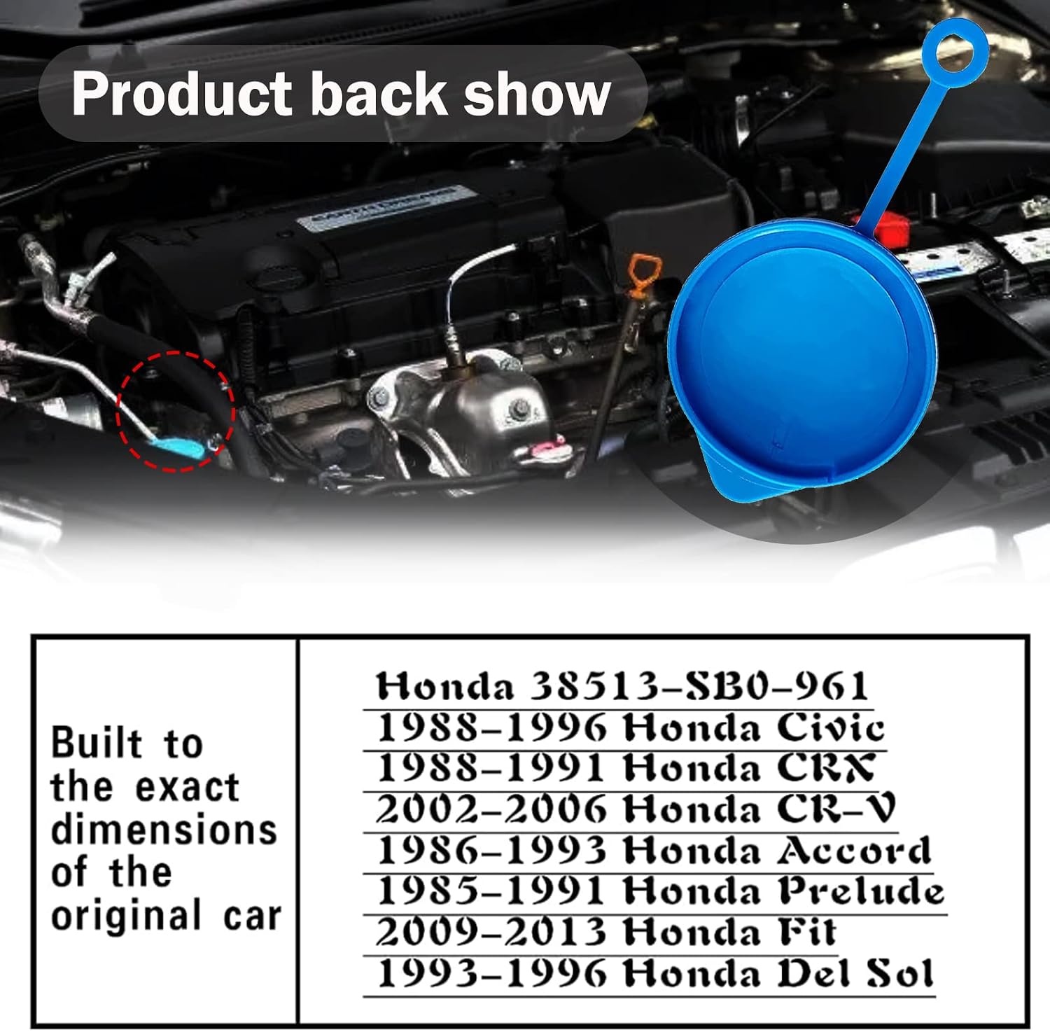Windshield Washer Fluid Reservoir Cap - Windshield Wiper Fluid Cap Replacement Cap, Compatible with Honda Accord Civic CRV CRX, 38513-SB0-961