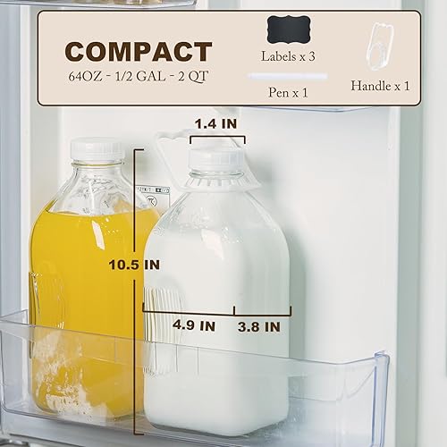 Miniatura 6 de Glass Milk Jugs Bottle - 64Oz Water Container with Airtight Screw Lid, Half Gallon Juice Jar Pitcher for Storage Iced or Hot Drinks in Refrigerator