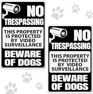 Loopeer 2 Pieces Beware of Dog Sign for Fence No Trespassing Sign Funny Warning Decor Metal Rustproof Warning Signs Dog Warning Metal Tin Signs for Fence Lawn Garden Yard Signs Outdoor Indoor