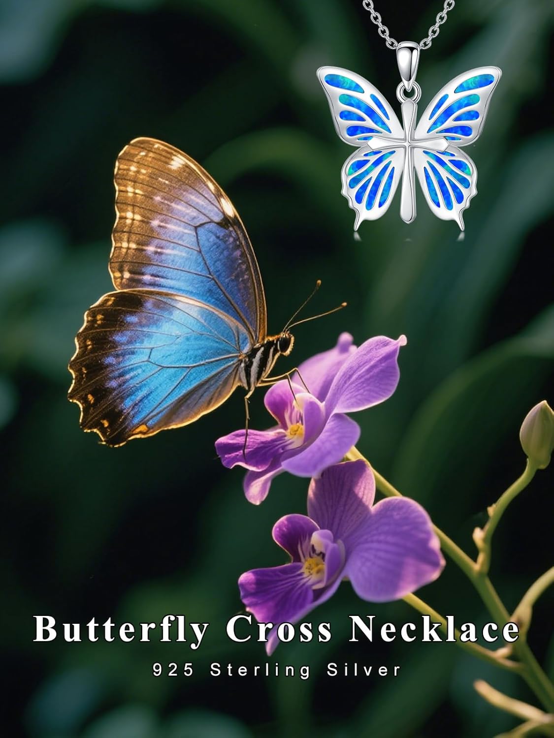 Butterfly Necklace for Women 925 Sterling Silver Cross Butterfly Necklace with White Opal/Blackonyx/Abalone Christmas Jewelry Gift - Image 5
