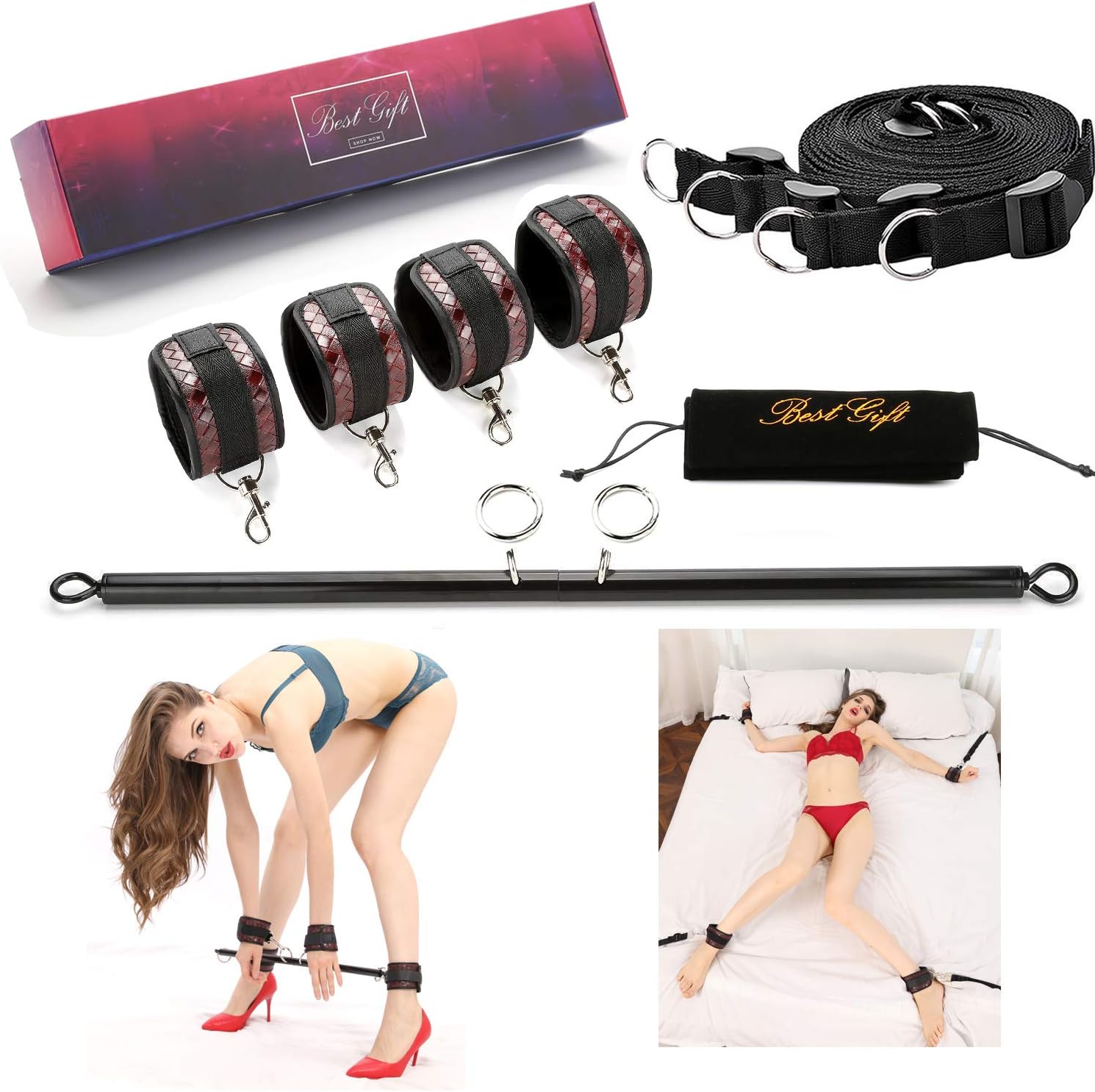 Sovyime Expandable Spreader Bar with Adjustable Straps of Yoga (Black+Brown.)