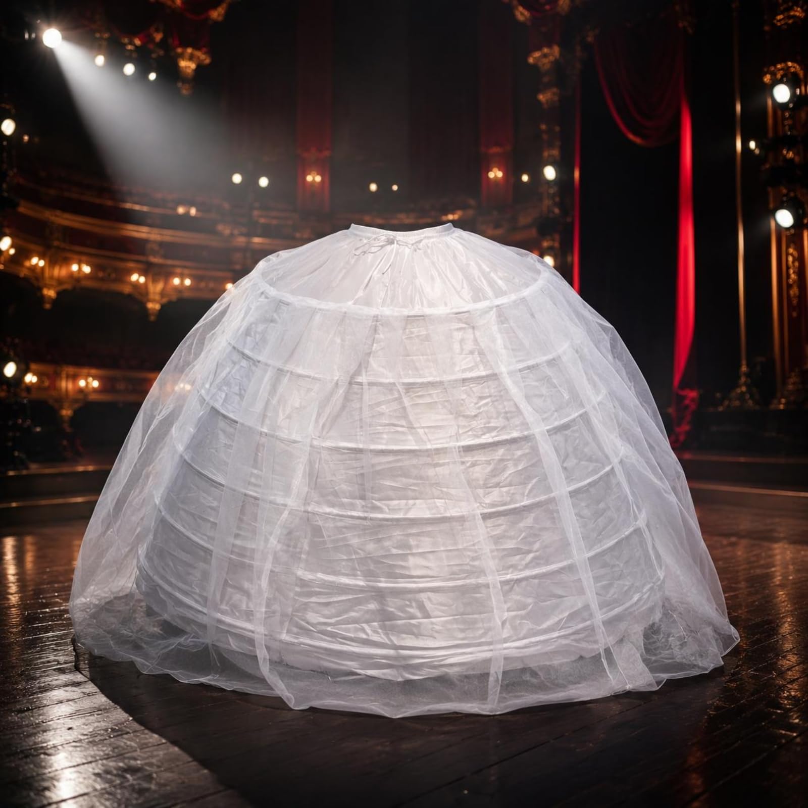Sottogonna da Sposa Crinolina Ampia Sei Cerchi Telaio in Acciaio Tulle Traslucido Vita Arricciata Regolabile per Formale E Voluminosa Adatta a Matrimonio Danza Esibizioni