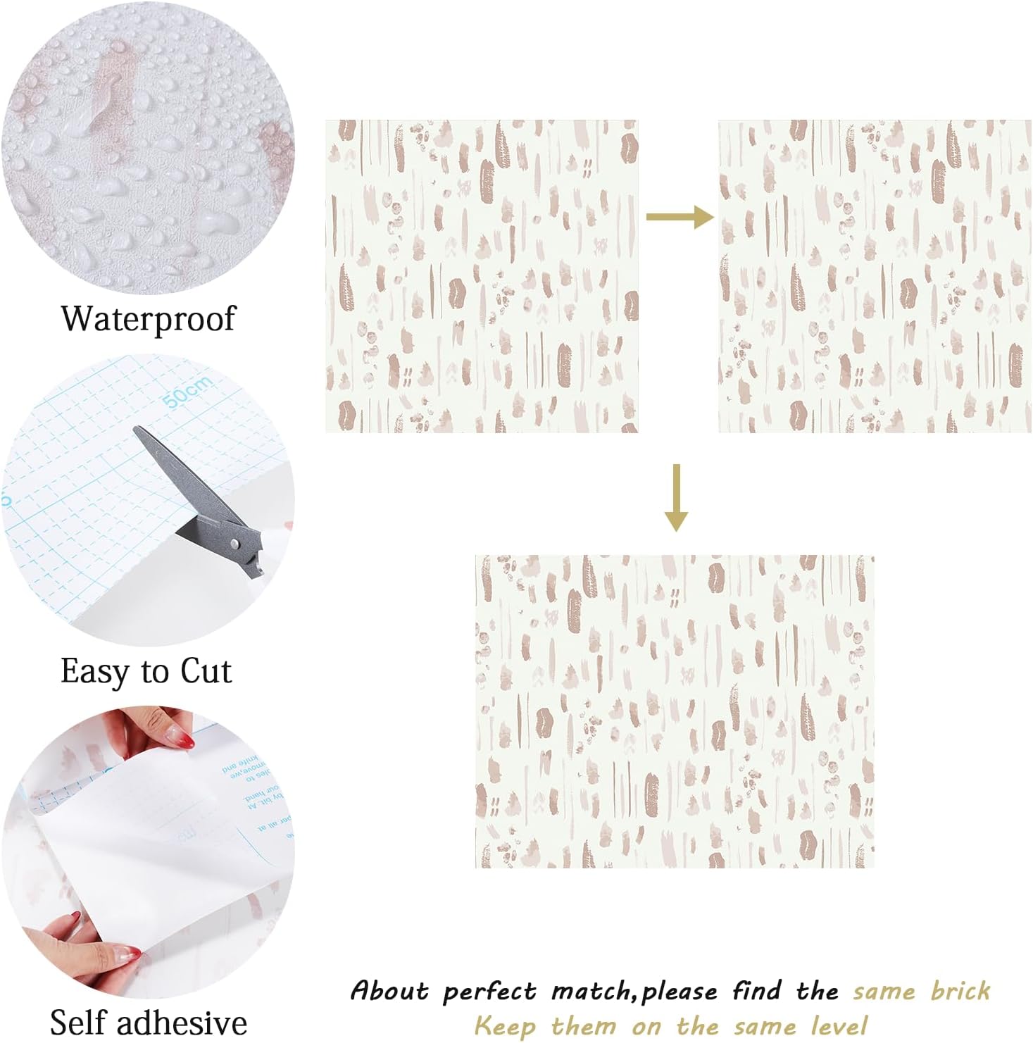 GloryTik Cream Geometric Peel and Stick Wallpaper ，Modern Self Adhesive Waterproof Vinyl Waterproof Self Adhesive, Contact Paper for Bedroom, Living Room, Apartment & Accent Wall 17.3'' x 80''