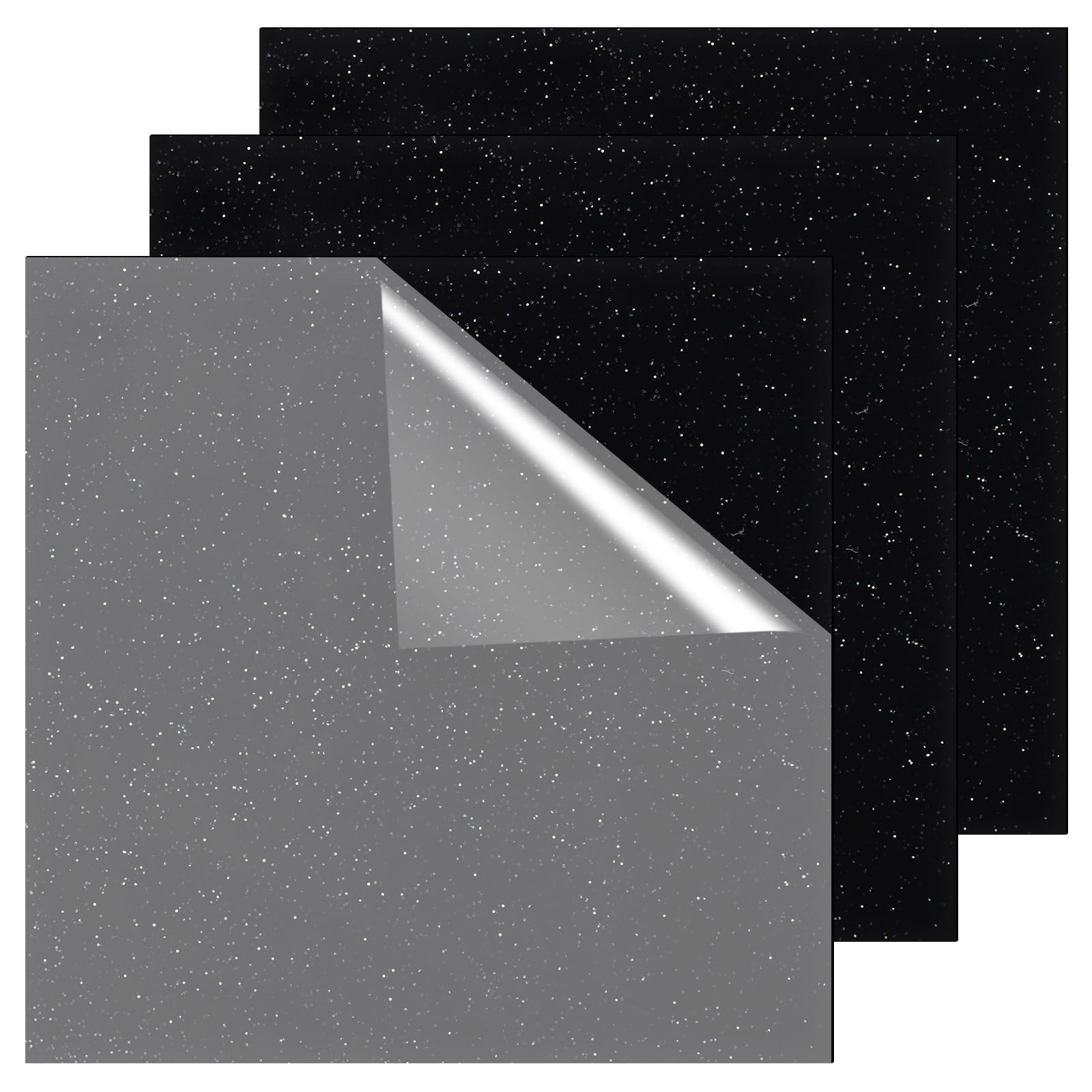 Frddiud 3 Pcs Glitter Black Glossy Acrylic Sheets, 7.87 x 7.87 x 0.1 Inch Laser Cutting Sheets for DIY Projects, Crafts Art Display, Signs