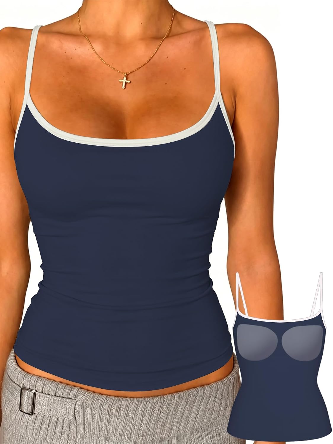 Danysu Padded Tank Tops for Women Spaghetti Strap Double Lined Camisole Top
