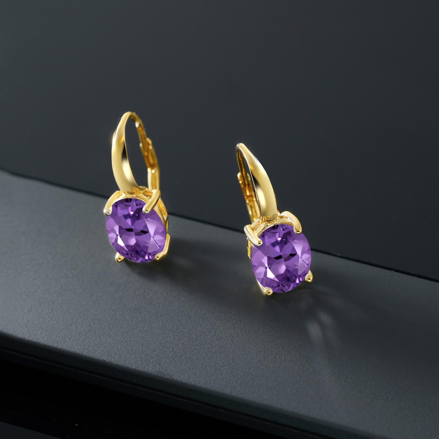 Gem Stone King 18K Yellow Gold Plated Silver 11X9MM Oval Gemstone Birthstone Leverback Drop Dangle Earrings For Women