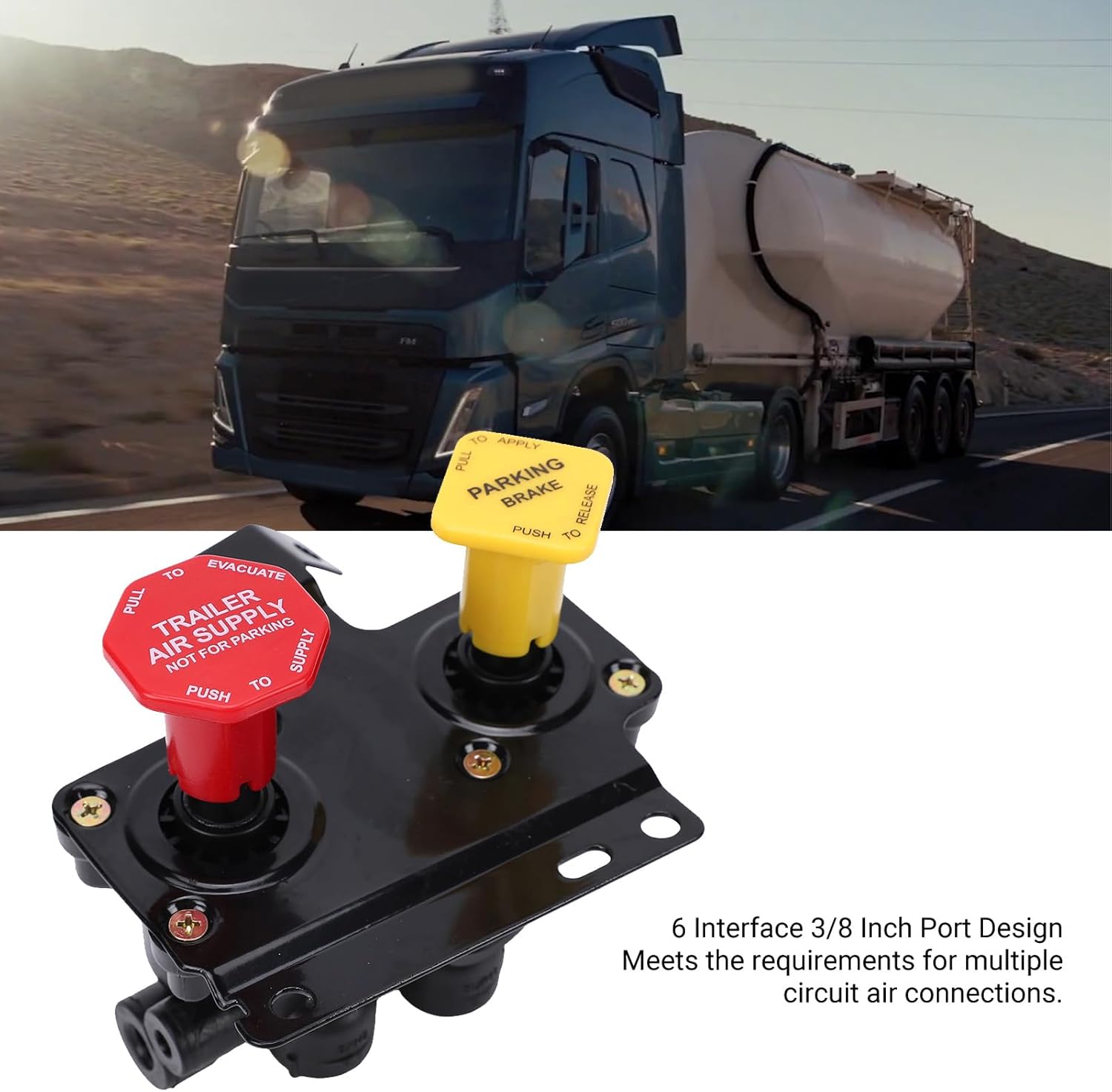 banapoy Heavy Duty Dash Valve, K035691, KN20619, 170.KN20619, MV3 Air Brake Control Valve, 6 Interface, 3/8 inch Port, Replacement for VOLVO Haldex Midland KN20619 20619