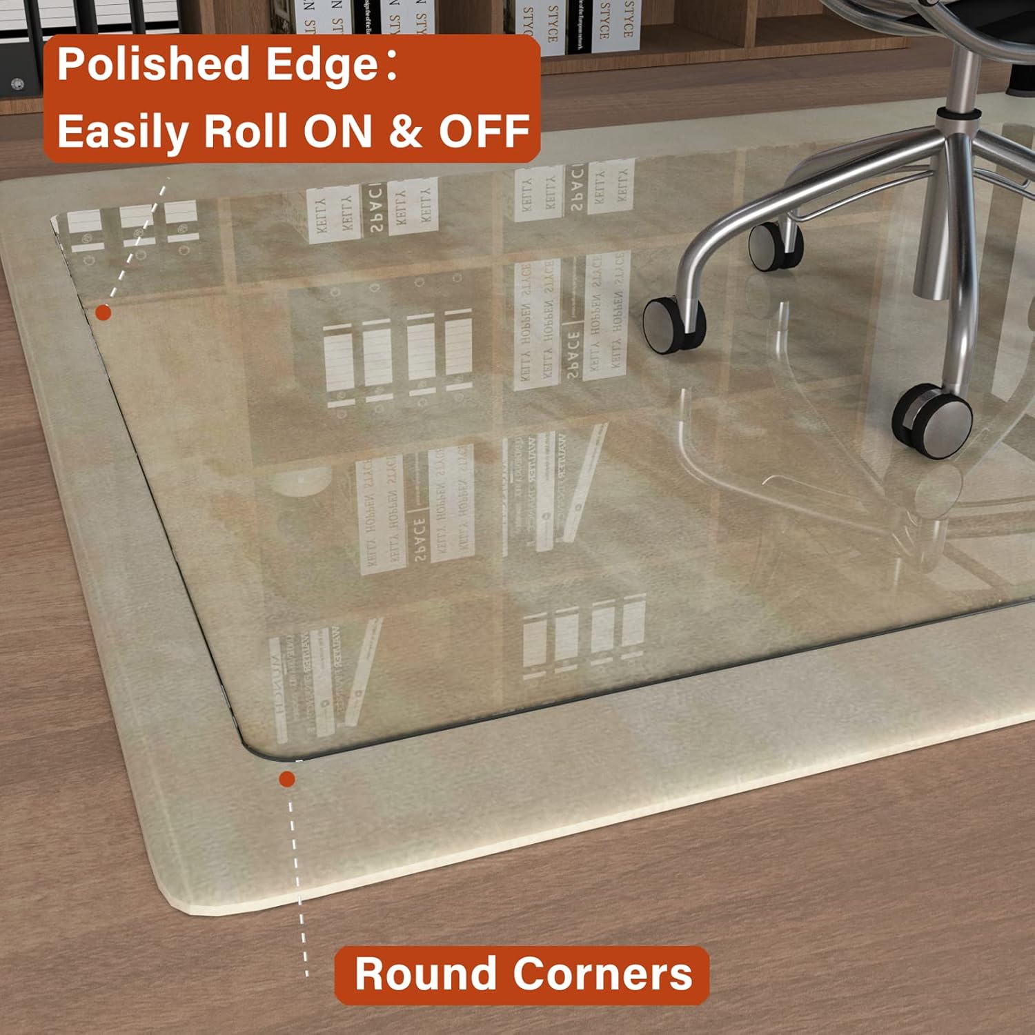 CONGUILIAO Glass Chair Mat 46" x 55" Tempered Glass Office Chair Mat for Carpeted or Hardwood Floors, Computer Floor Protector Mat, Effortless Rolling, Easy to Clean (Transparent)